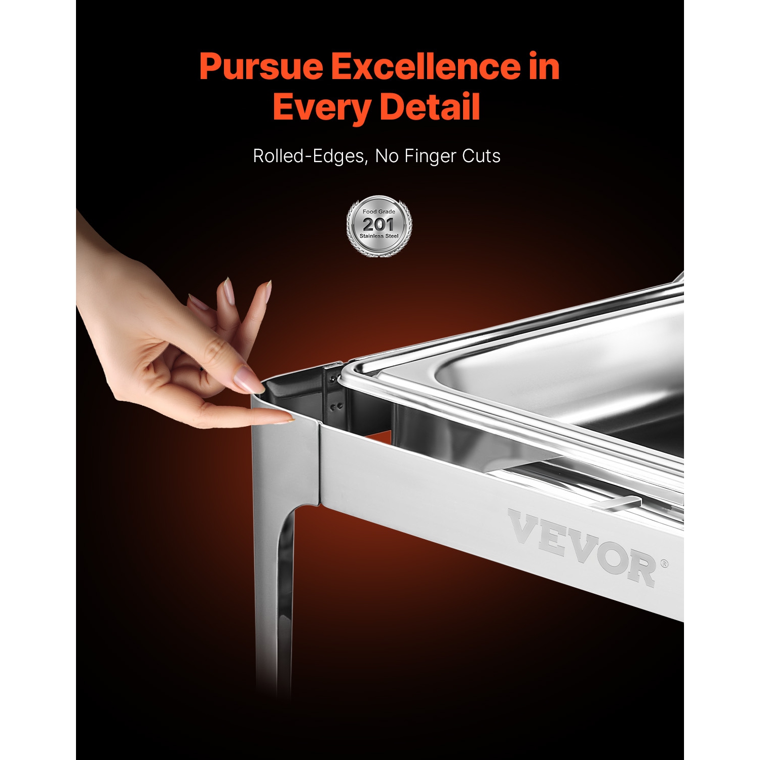 VEVOR 9Qt Roll Top Chafing Dish Buffet Complete Set, Stainless Steel Chafer with Full Size Pan, Rectangle Catering Warmer Server with Lid Water Pan