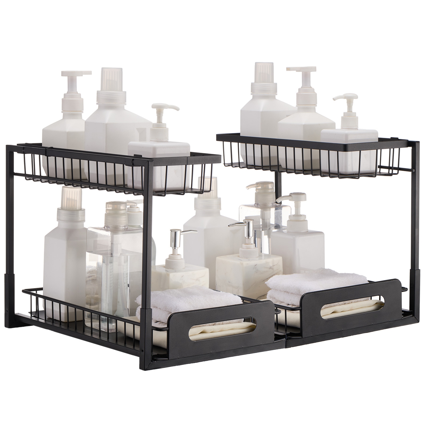 VEVOR 10.7"W x 14.2"D 2 Tier Pull Out Cabinet Organizer, Under Sink Organizer and Storage, Slide Out Drawer Cabinet Organizer, Wire Basket Shelf, 25.5"Wx15.5"Dx13"H Install Size