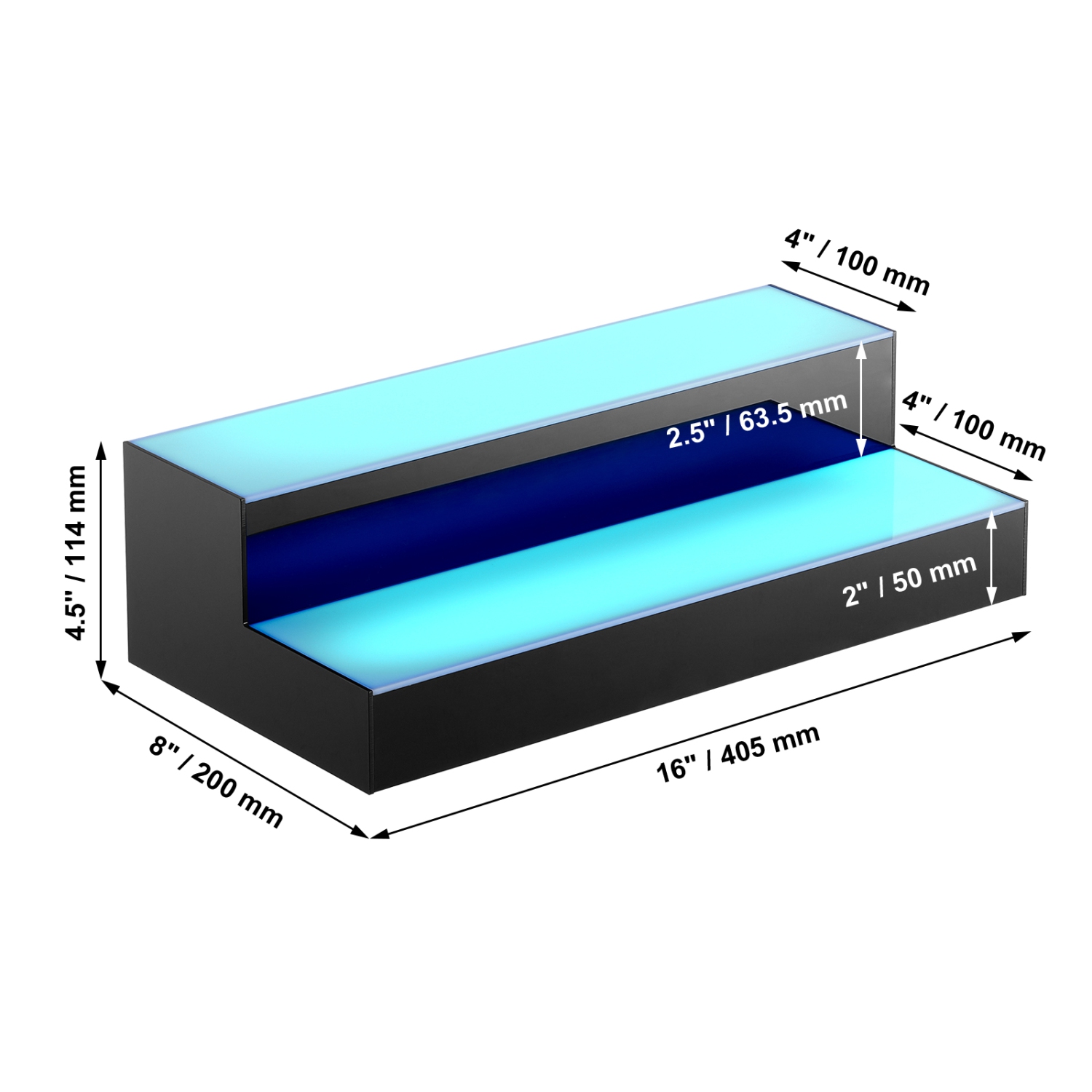 VEVOR 2 Tiers 16 Inch LED Lighted Liquor Bottle Display, Commercial Illuminated Home Bar Shelf, 2 Steps Whiskey Rack Stand, Acrylic Drink Shelves