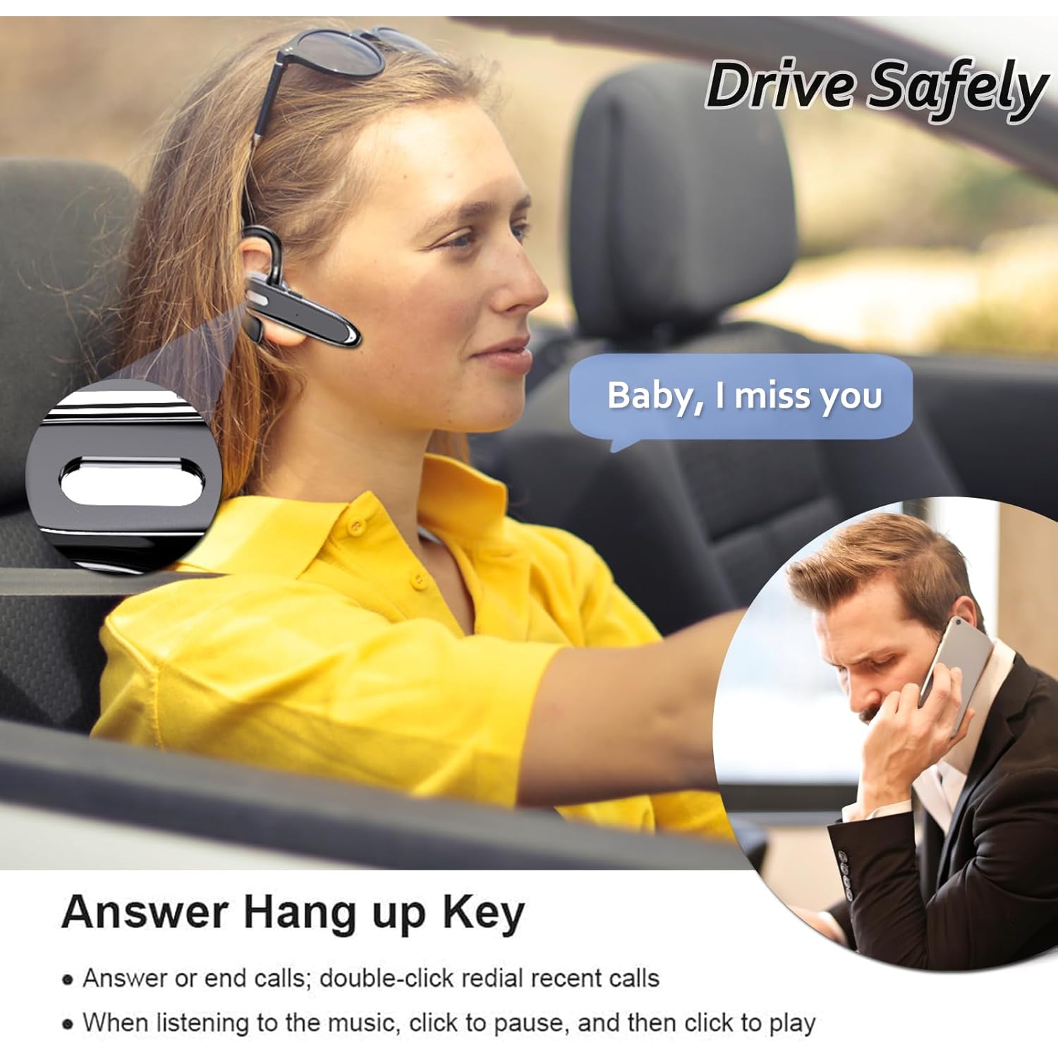 Wireless Single Ear Bluetooth Headset,Business Earpiece Built-in Mic,Noise Cancelling Headphone,Handsfree Sports Earphone for Driving Trucker Driver