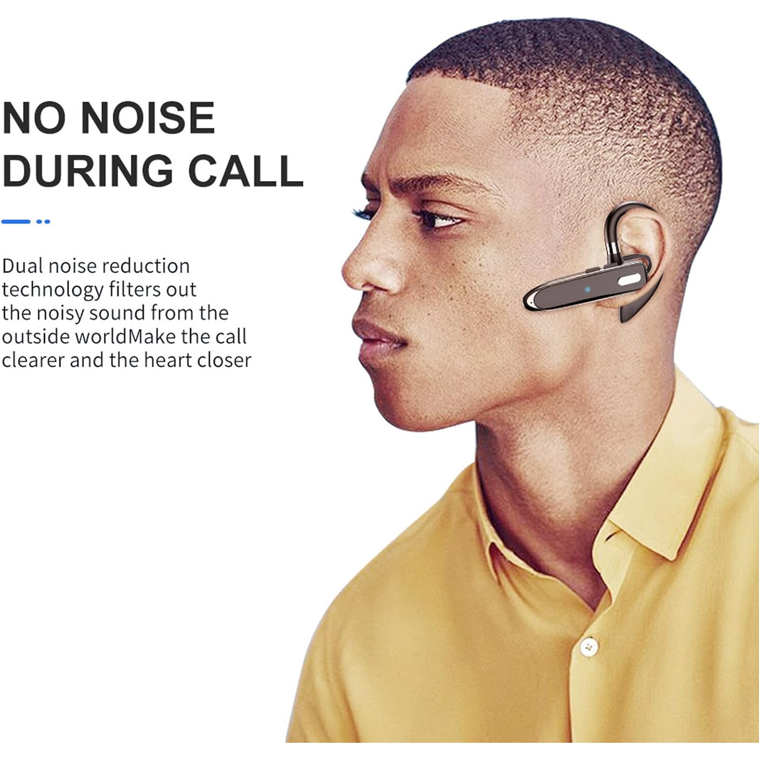 Wireless Single Ear Bluetooth Headset,Business Earpiece Built-in Mic,Noise Cancelling Headphone,Handsfree Sports Earphone for Driving Trucker Driver