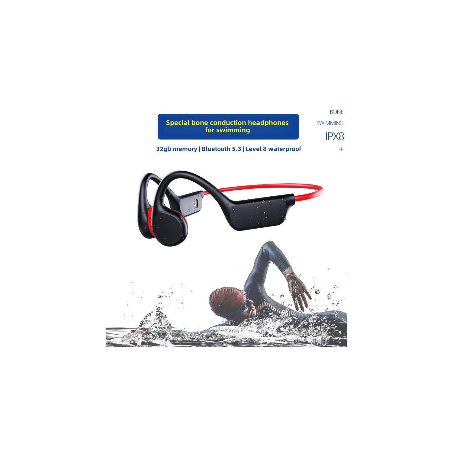 Bluetooth Bone Conduction Headphones Swimming IPX8 Waterproof 32GB MP3 Player