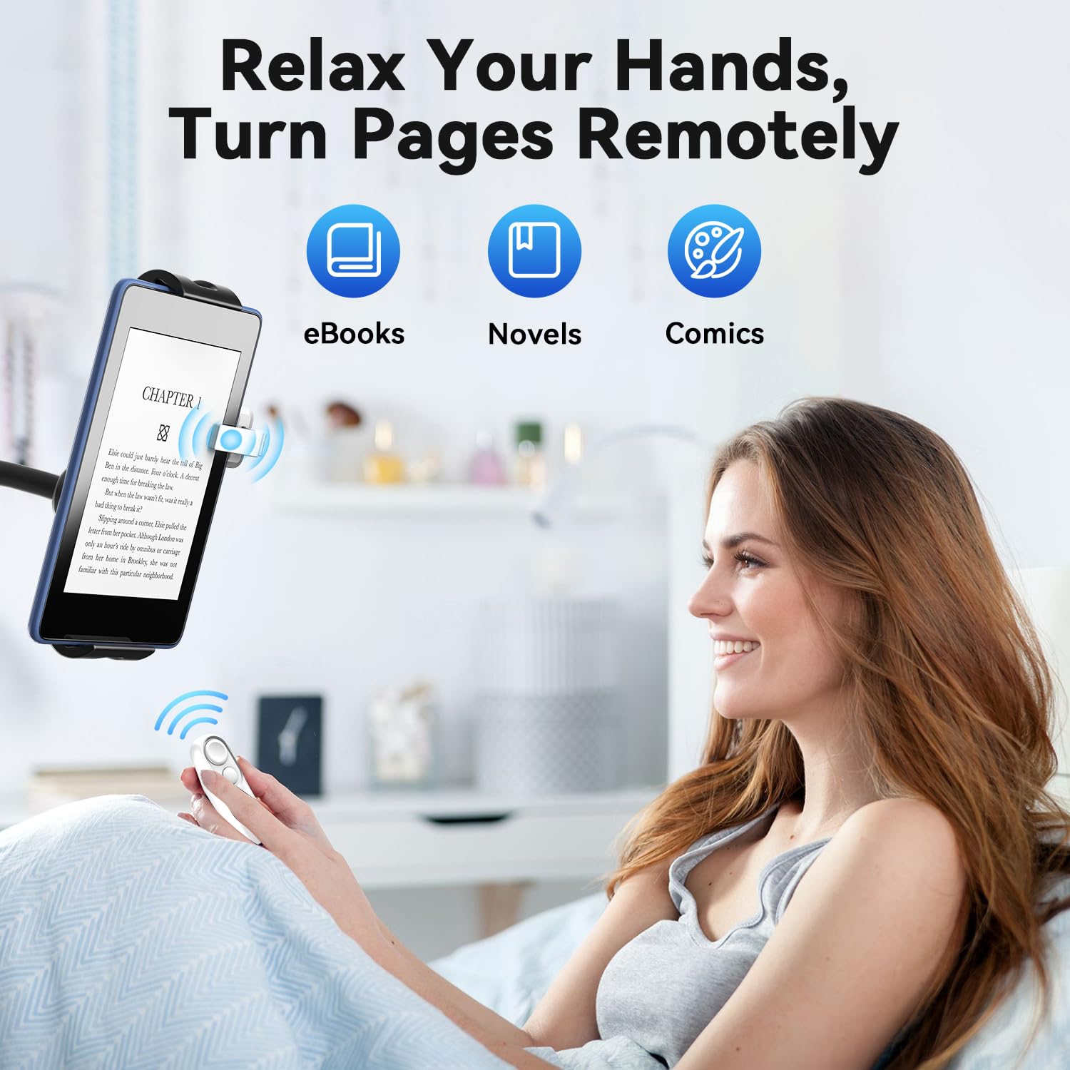 RF Remote Control Page Turner for Kindle Reading, Wireless E-Reader Controller for iPad Tablets iPhone Android-phones, eBook Readers Accessories