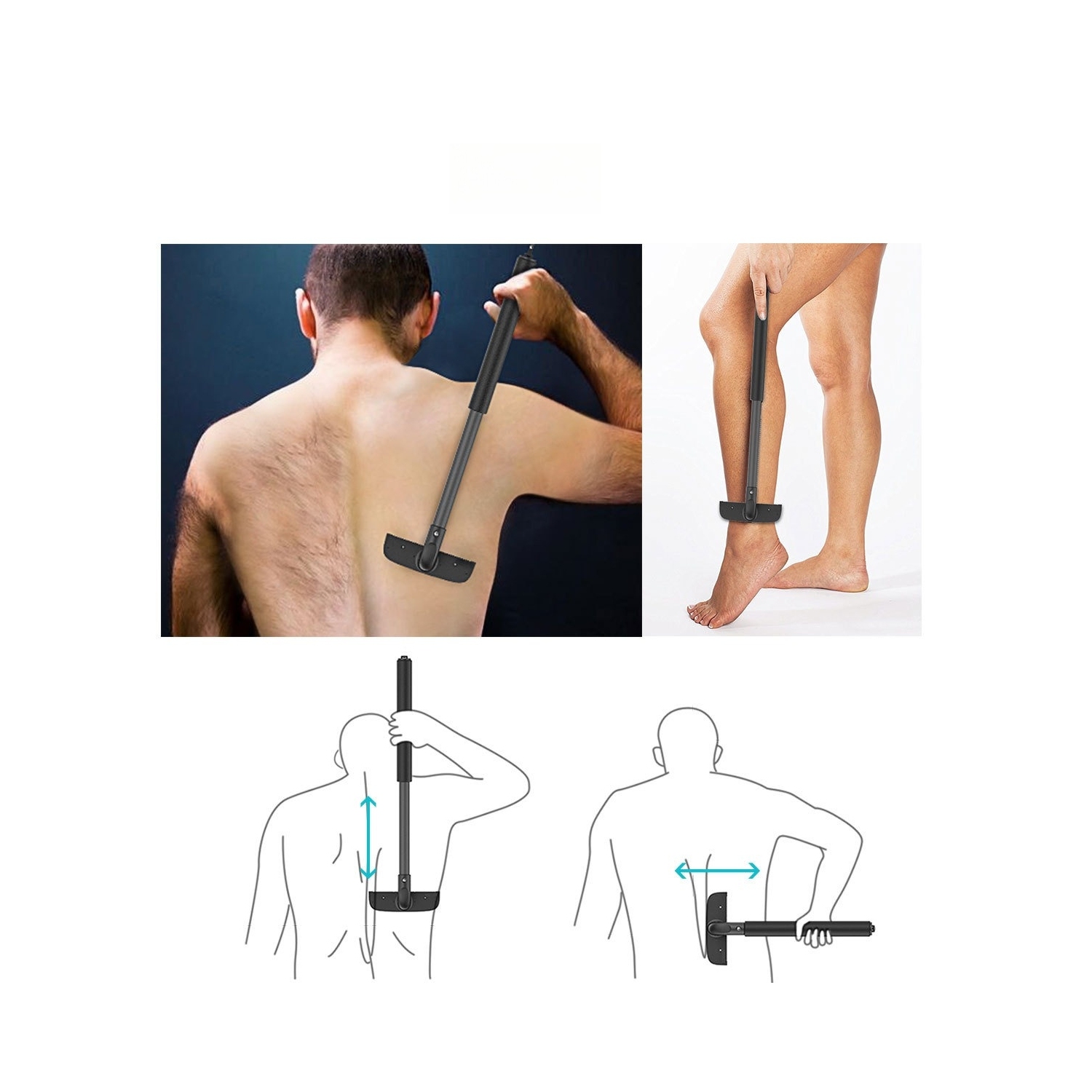 Rasoir pour le dos manuel pour hommes avec longue poignée extensible, Tondeuse pour le dos du corps pour hommes, Rasoir pour cheveux corporels