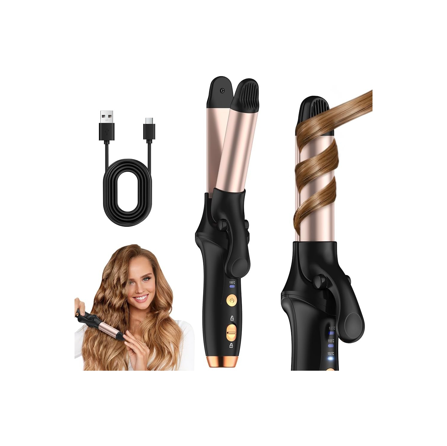Fer à friser portatif,Fer à friser rechargeable sans fil,Fer à friser sans fil,Fer plat miniature de voyage,Fer plat et fer à friser 2 en 1 pour les