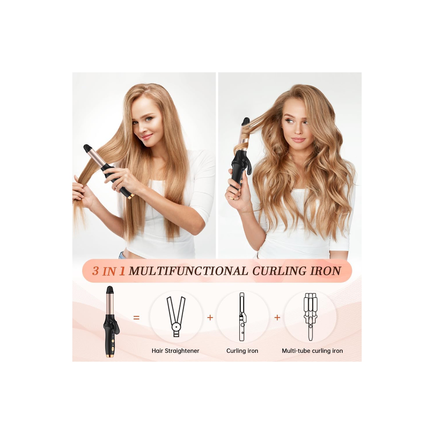 Fer à friser portatif,Fer à friser rechargeable sans fil,Fer à friser sans fil,Fer plat miniature de voyage,Fer plat et fer à friser 2 en 1 pour les