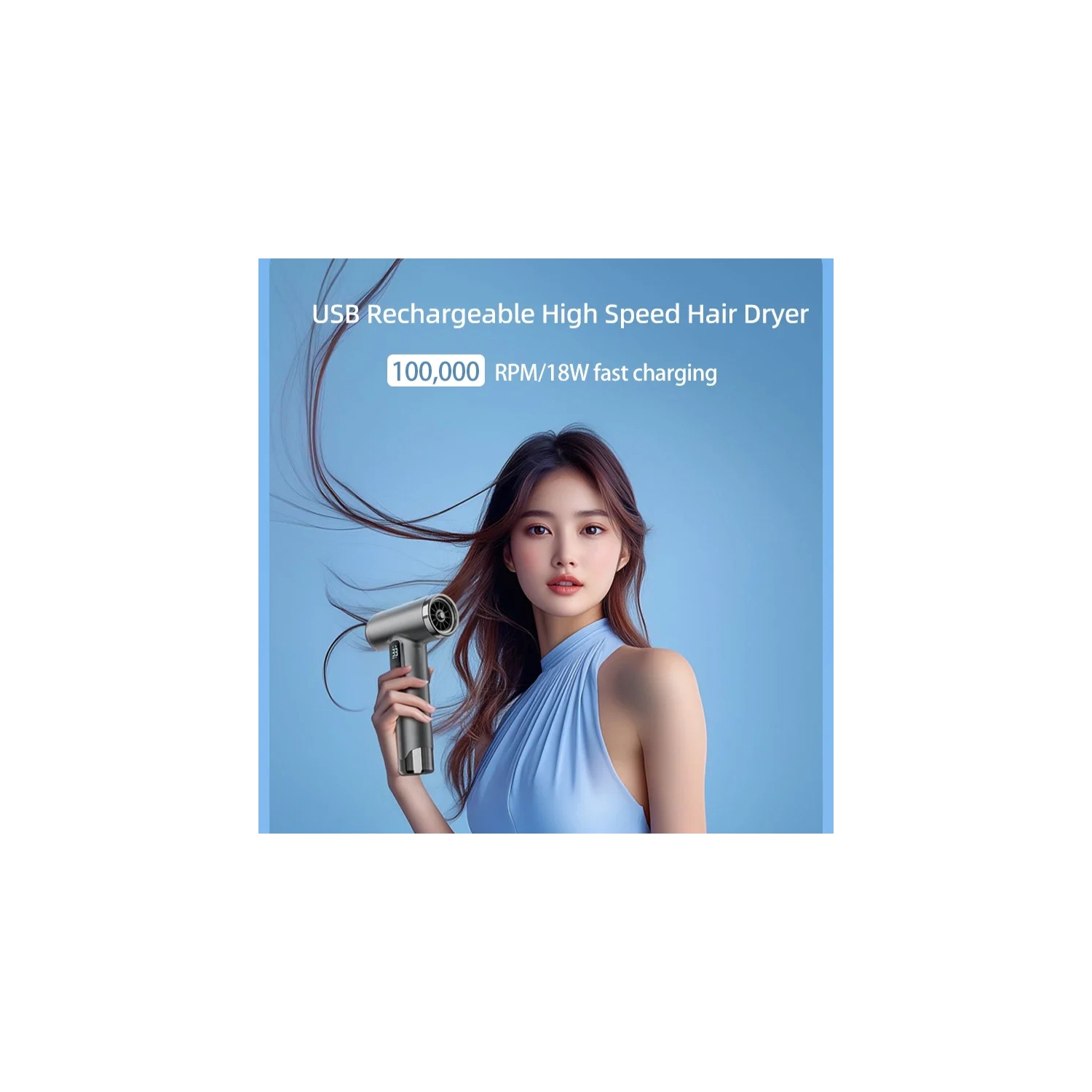 Cordless Travel Hair Dryer, Portable Mini Hair Dryer with Smart Display, 3 Speeds and 3 Temperatures for Travel and Home Use