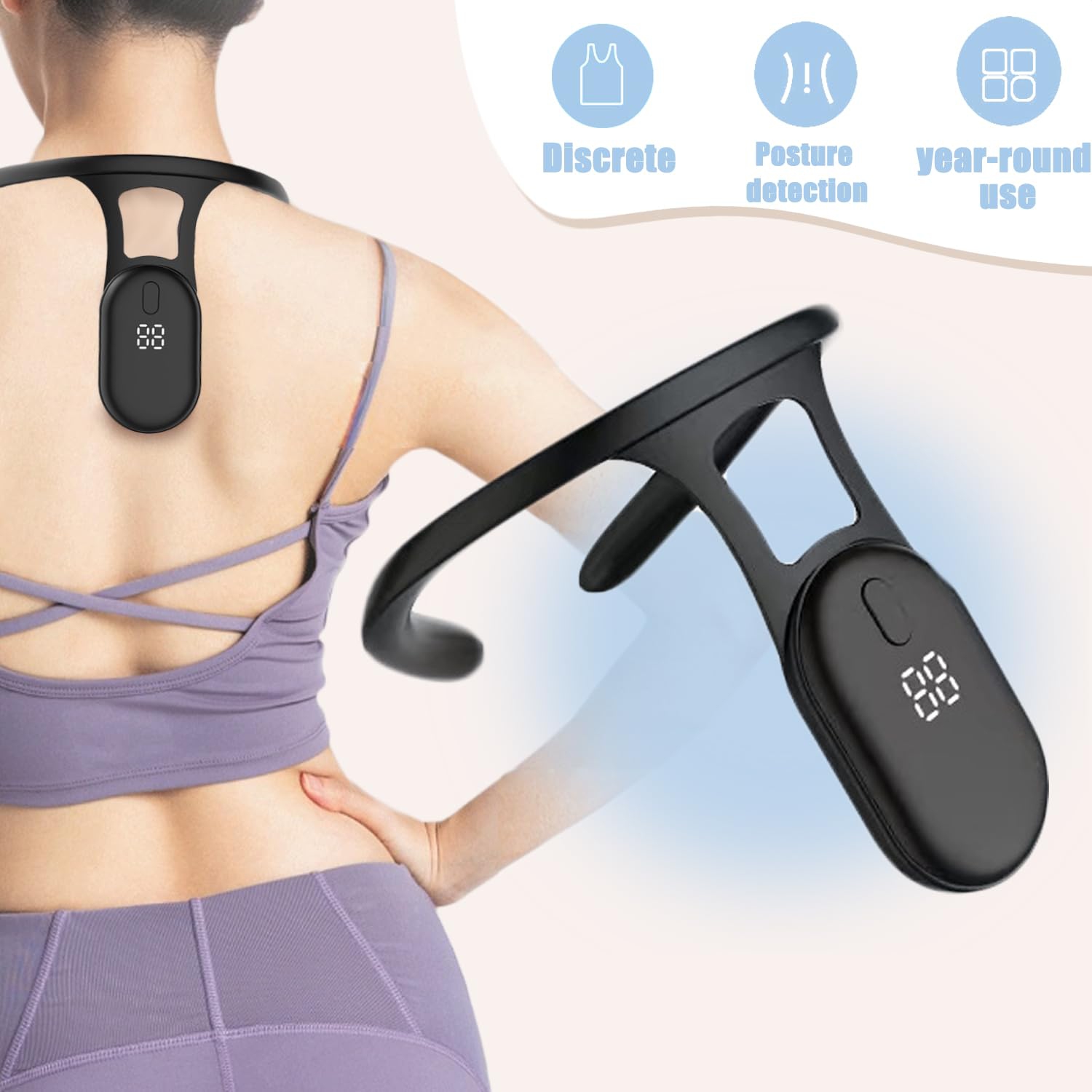 Adult Sitting Posture Corrector with LCD Display, Portable Anti-Hunchback Posture Reminder for Body Shaping