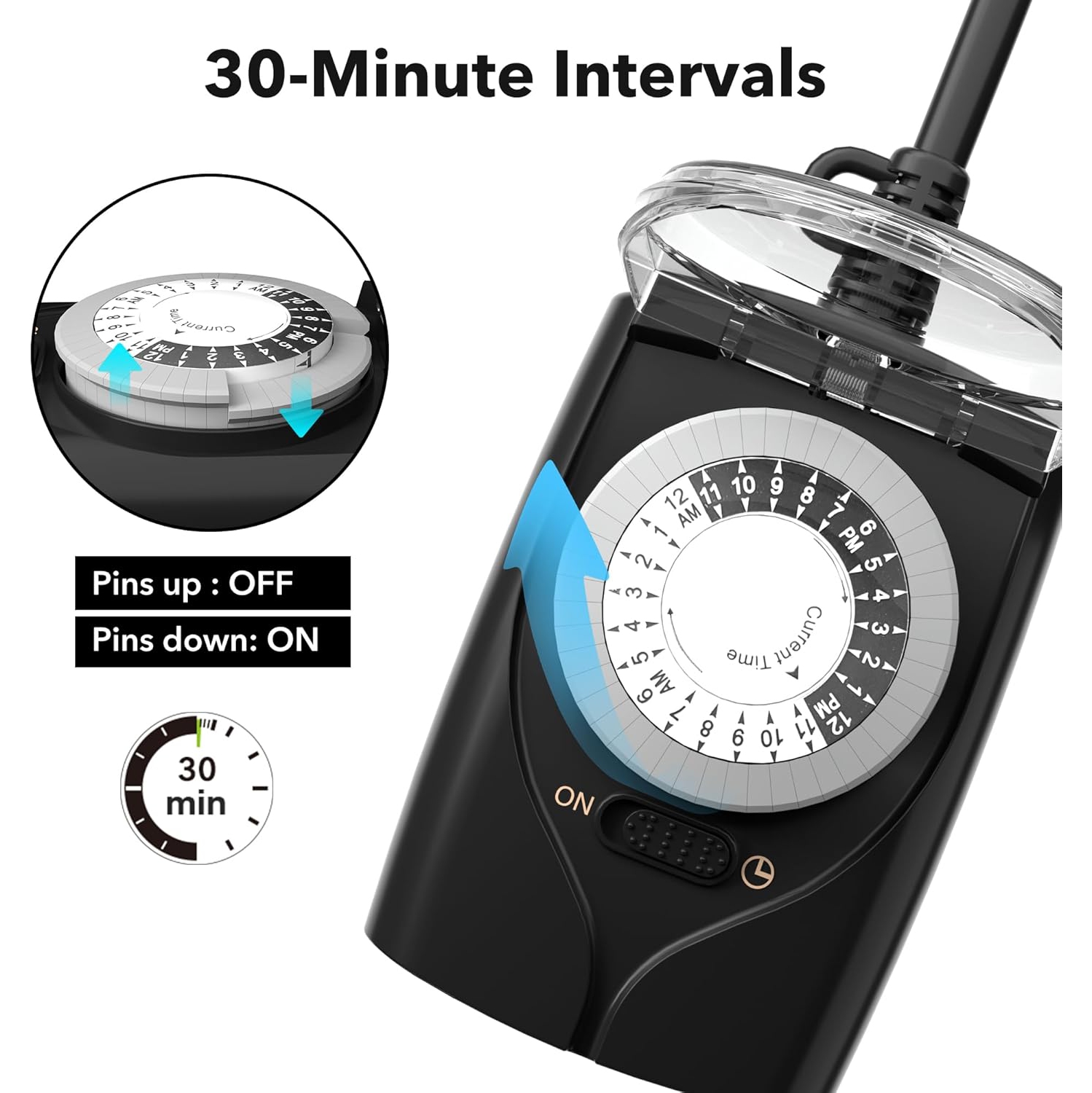 HBN Outlet Timer, 24 Hour Mechanical Outdoor Timer for Lights, Plug in Timer Waterproof, 2 Grounded Timer Outlets for String Lights and Holiday