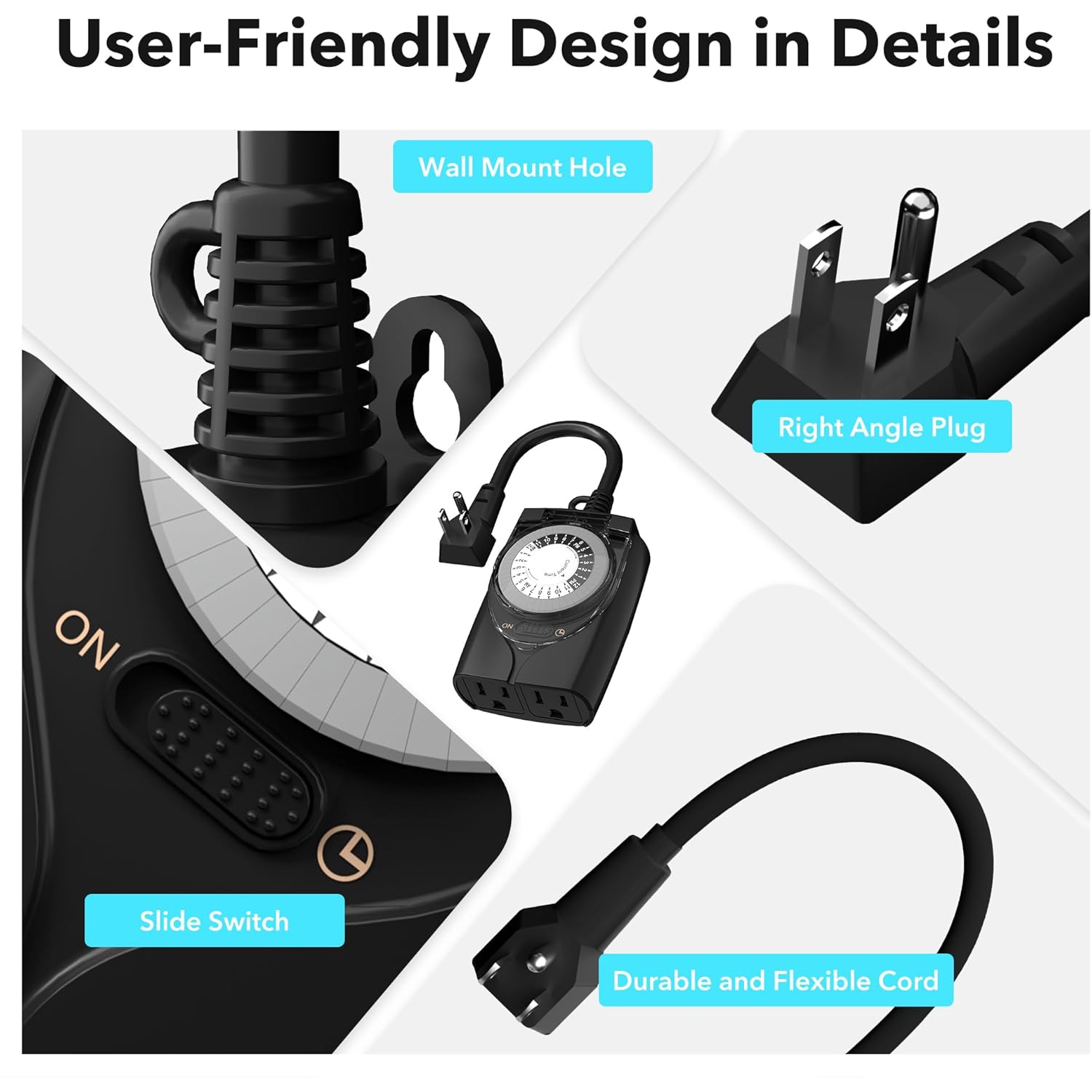 HBN Outlet Timer, 24 Hour Mechanical Outdoor Timer for Lights, Plug in Timer Waterproof, 2 Grounded Timer Outlets for String Lights and Holiday