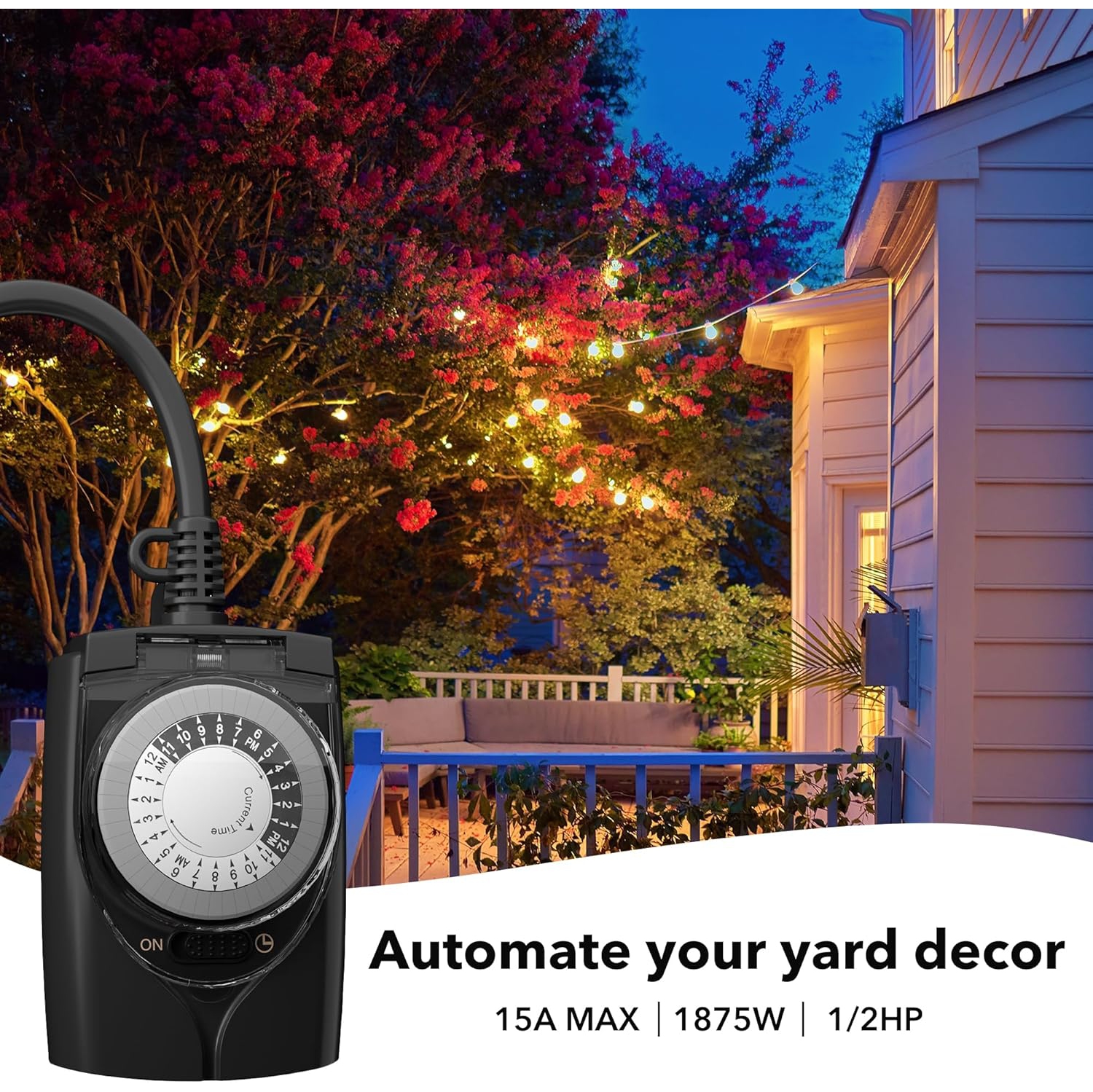 HBN Outlet Timer, 24 Hour Mechanical Outdoor Timer for Lights, Plug in Timer Waterproof, 2 Grounded Timer Outlets for String Lights and Holiday