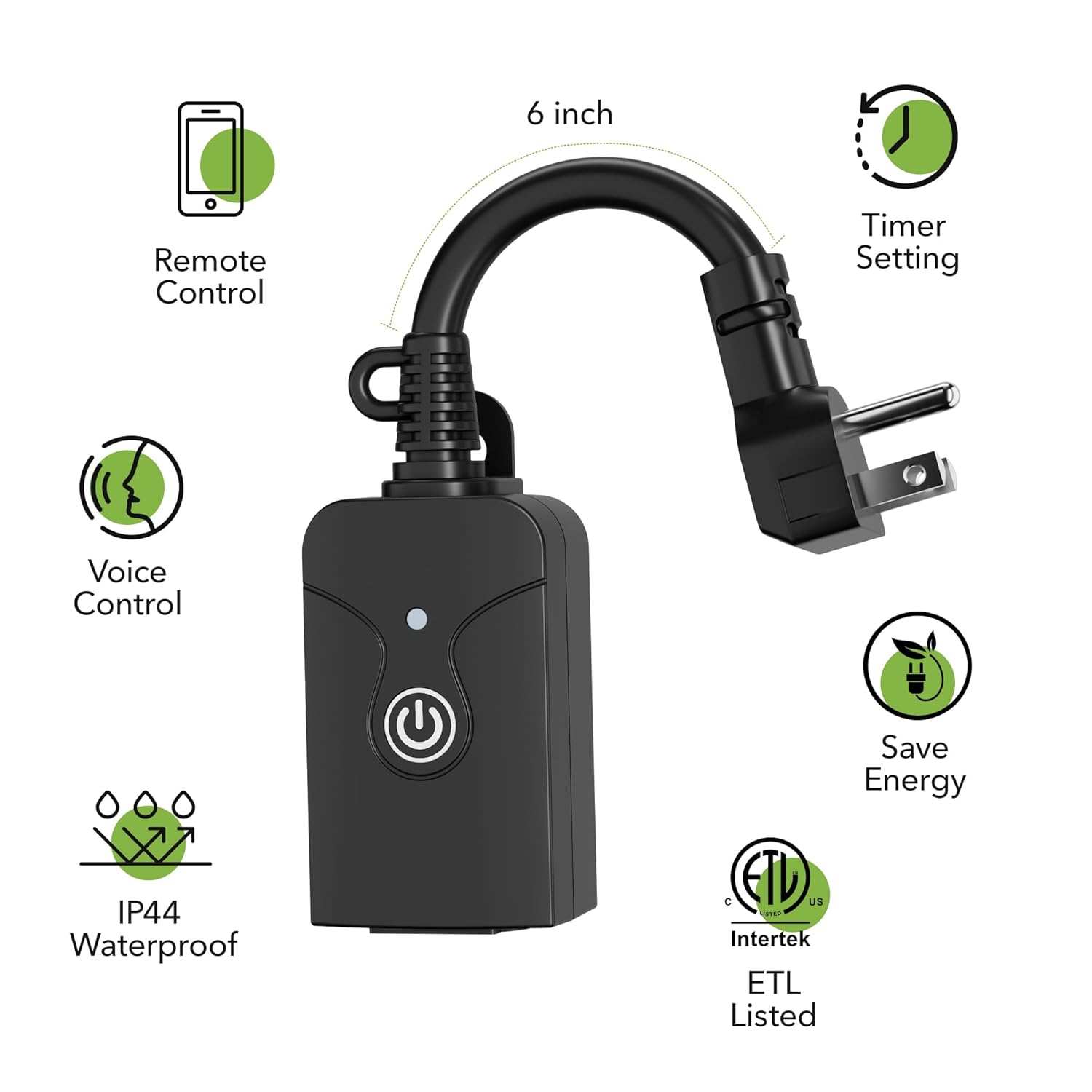 Prise intelligente Wi-Fi extérieure HBN&nbsp;: 1 prise avec mise à la terre + minuterie Wi-Fi, télécommande de L'APPLICATION, compatible avec