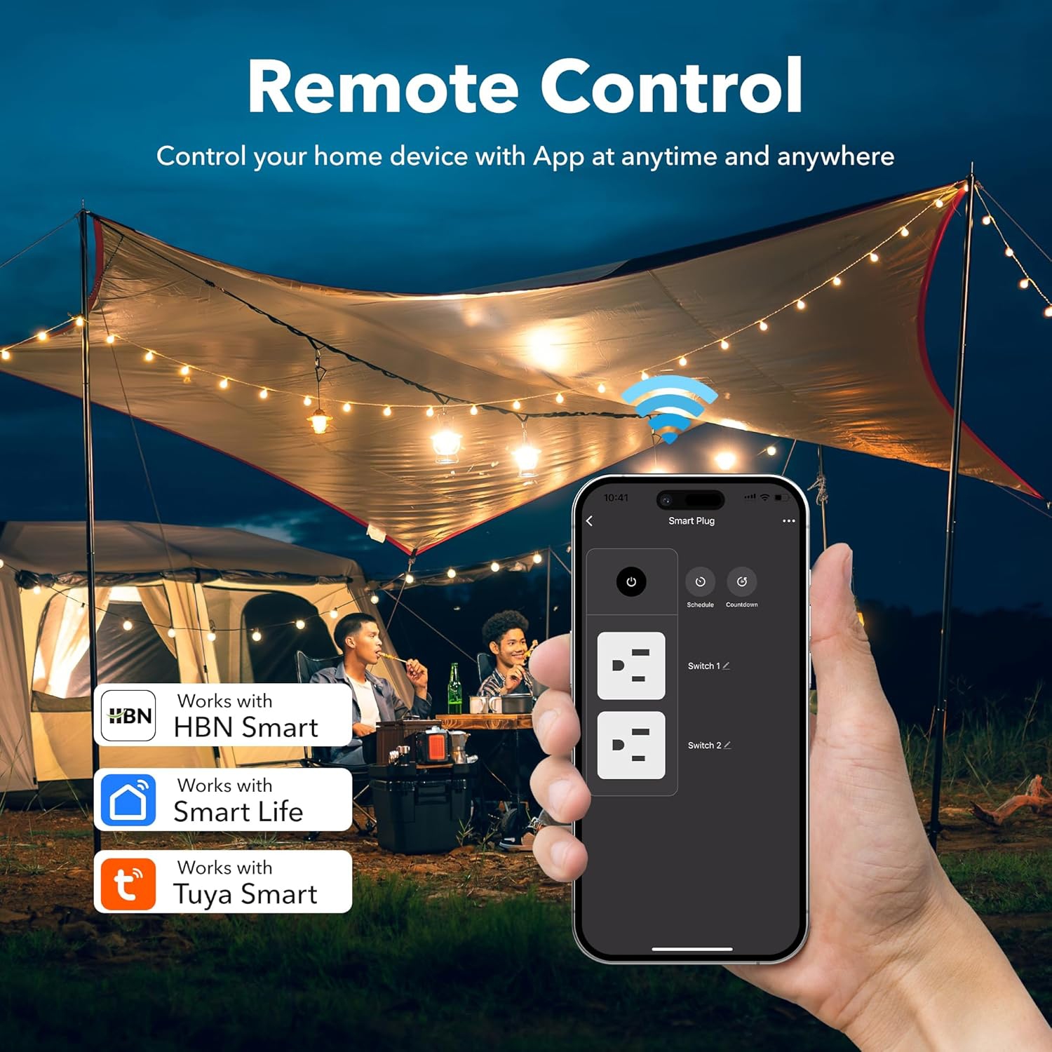 Prise intelligente Wi-Fi extérieure HBN&nbsp;: 1 prise avec mise à la terre + minuterie Wi-Fi, télécommande de L'APPLICATION, compatible avec