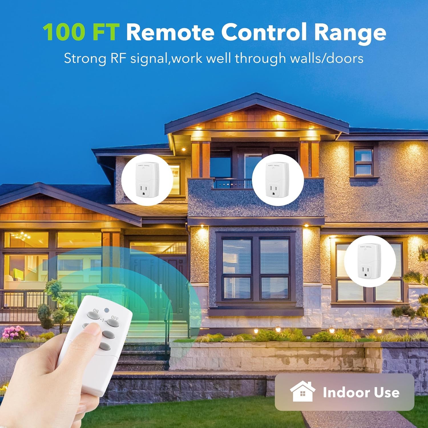 BN-LINK Mini Wireless Remote Control Outlet Switch Power Plug in for Household Appliances, Wireless Remote Light Switch, LED Light Bulbs, 1250W/10A,
