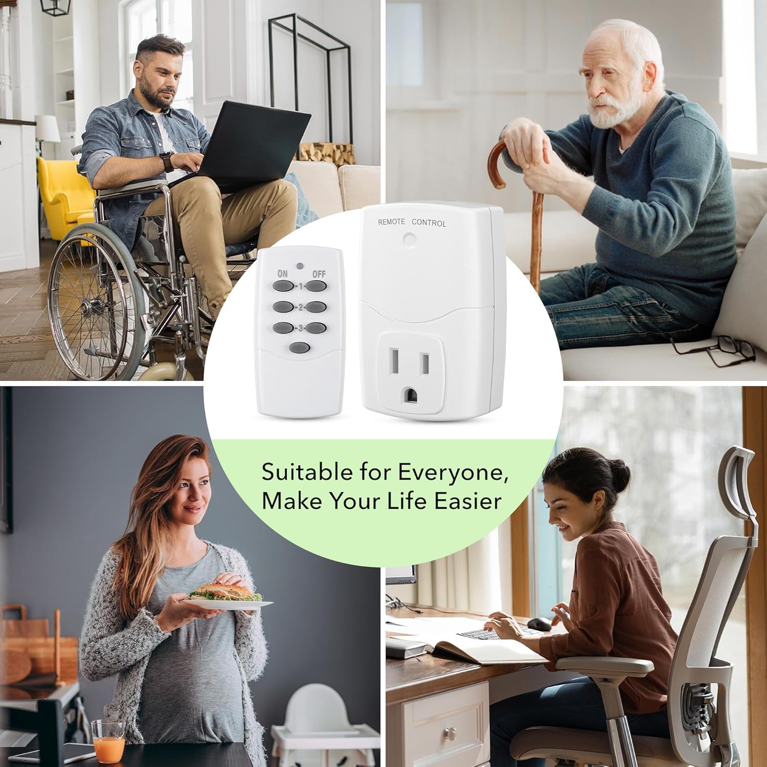 BN-LINK Mini Wireless Remote Control Outlet Switch Power Plug in for Household Appliances, Wireless Remote Light Switch, LED Light Bulbs, 1250W/10A,