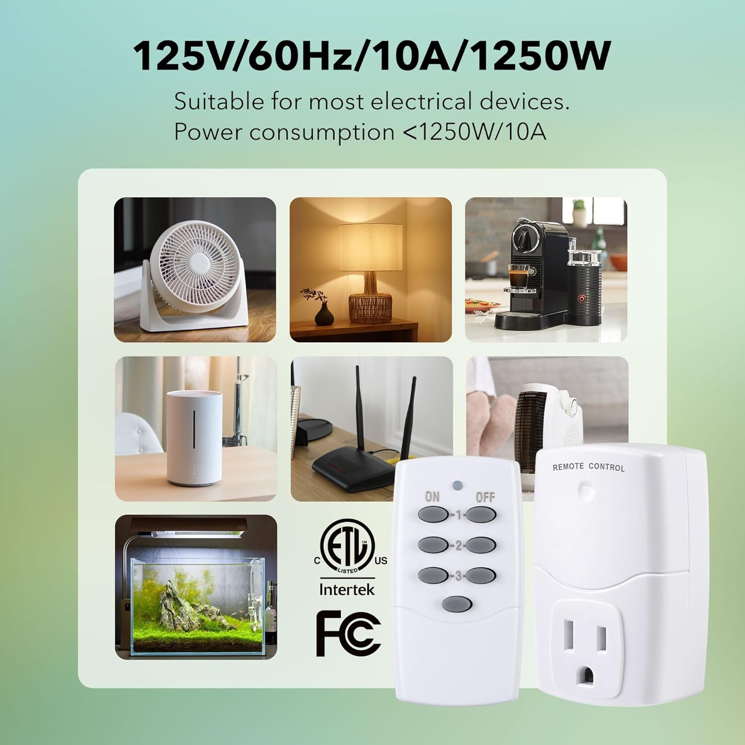 BN-LINK Mini Wireless Remote Control Outlet Switch Power Plug in for Household Appliances, Wireless Remote Light Switch, LED Light Bulbs, 1250W/10A,