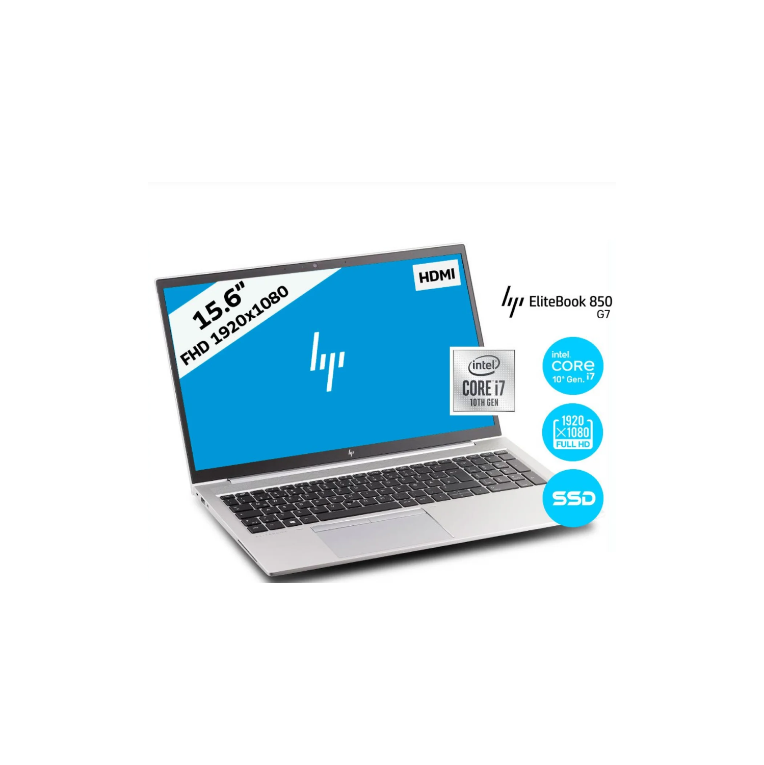 Refurbished - HP Elitebook 850 G7, 15.6" 1080P 1920*1080, Ultra Fast Intel Quad-Core i7-10610, Large 32GB RAM, 1TB SSD, Webcam/Mic, Backlit Keys,