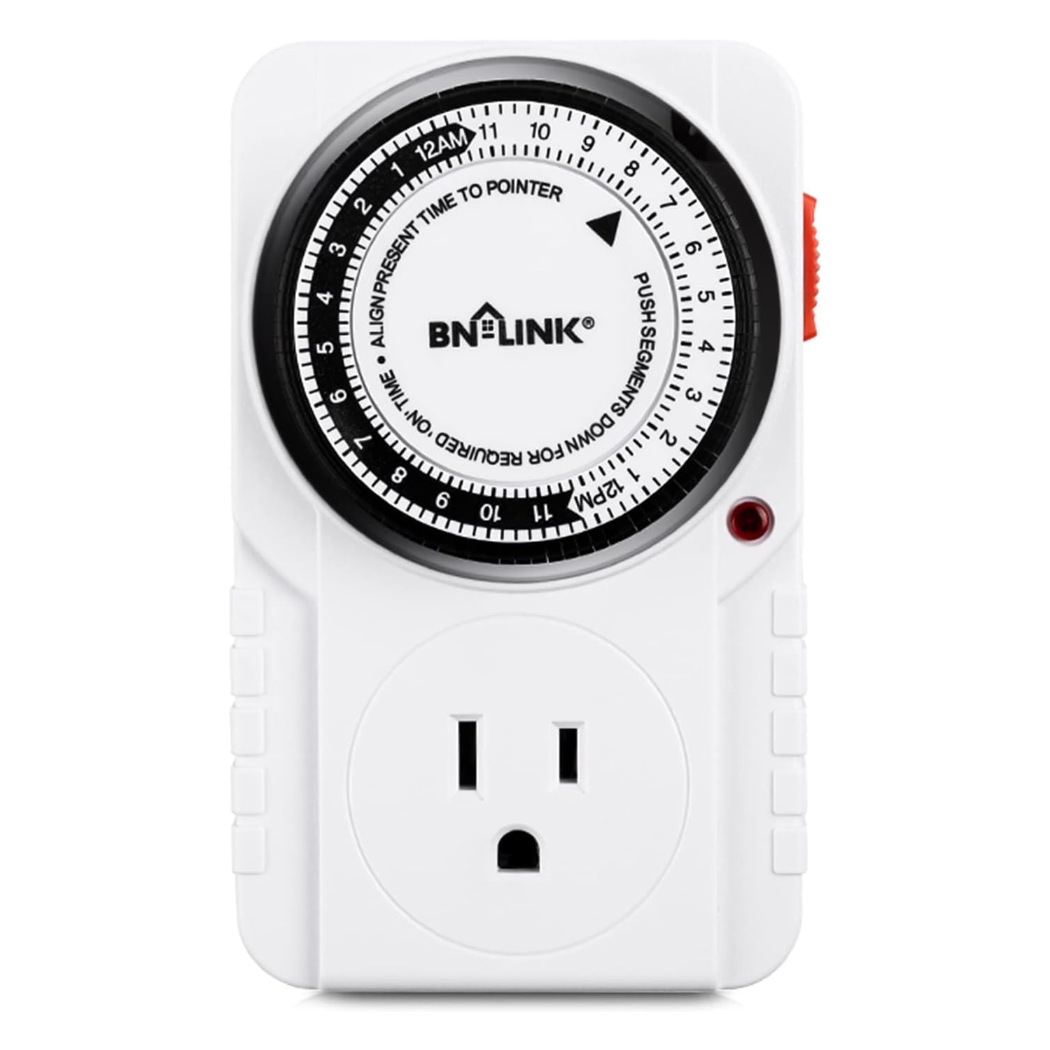 BN-LINK 24 Hour Plug-in Mechanical Timer Grounded for Aquarium, Grow Light, Hydroponics, Indoor Lighting, Home Appliances, 60 Hz, 1875W, 15A, 1/2HP,