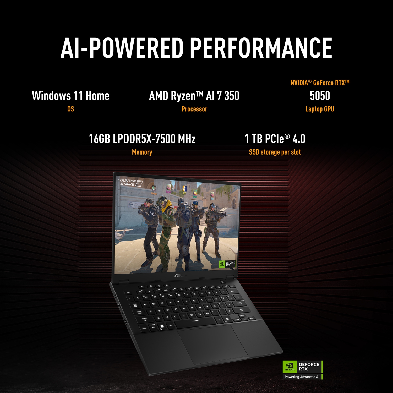 ASUS TUF Gaming A14 Gaming Laptop (14” Display / AMD Ryzen AI 7 350 Processor / NVIDIA GeForce RTX 5050 / 16GB RAM / 1TB SSD / Windows 11 Home /