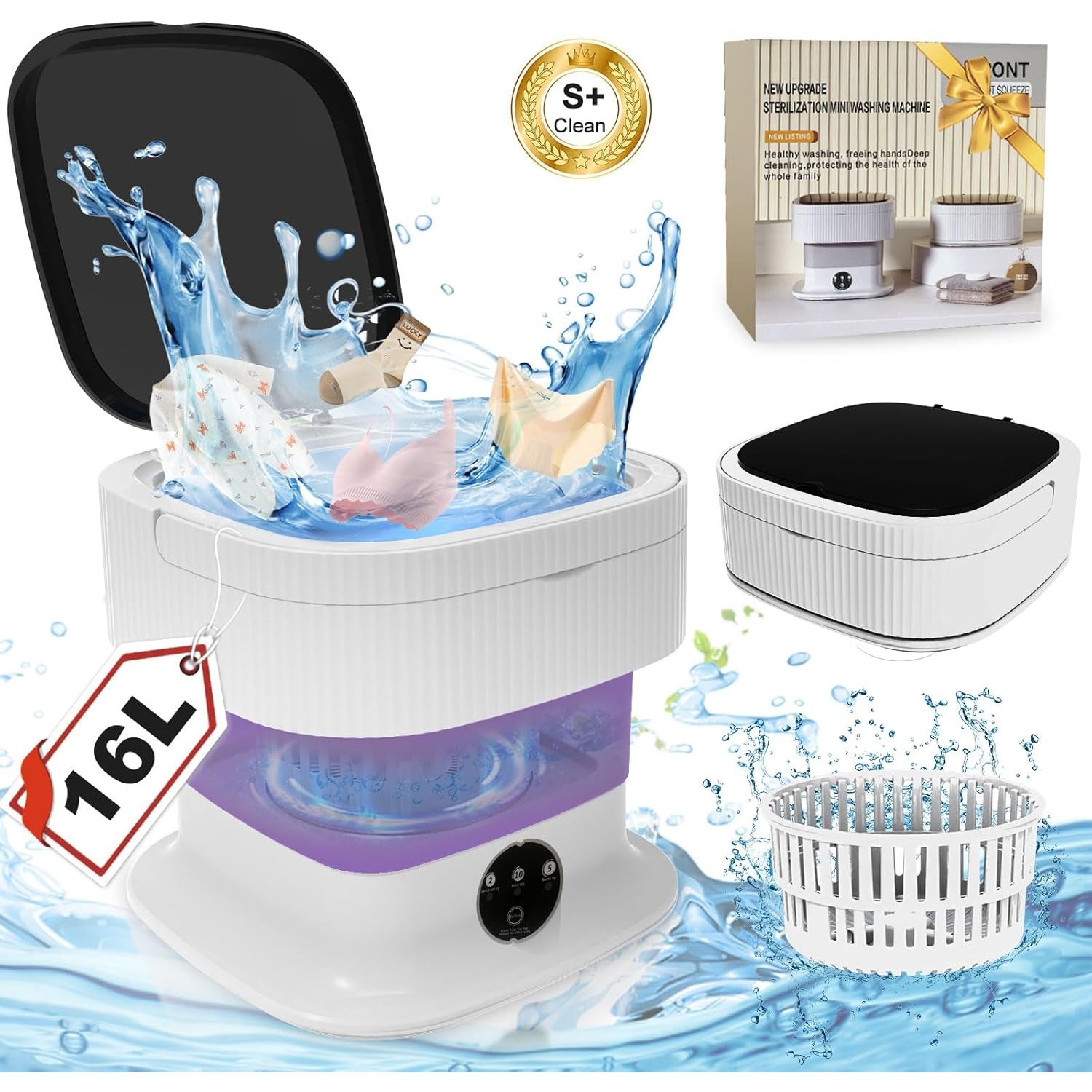 Petite laveuse portative Petit – Laveuse portative 16&nbsp;L avec fonction d'essorage, mini laveuse Lavadora Portatil pliable, Petite laveuse