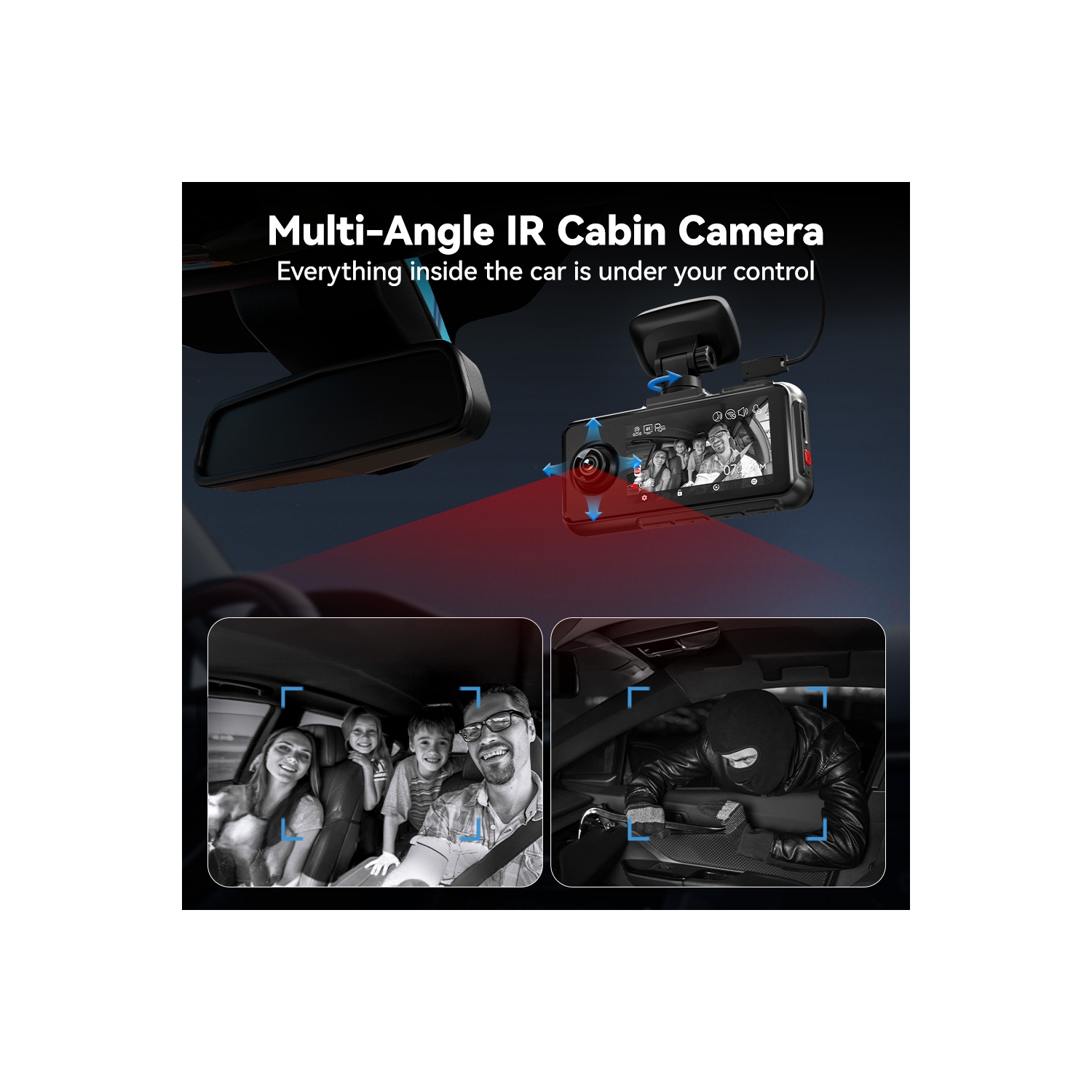 REDTIGER A6 3-Channel Dash Cam Front Inside Rear 4K+1080P WiFi Touch Screen