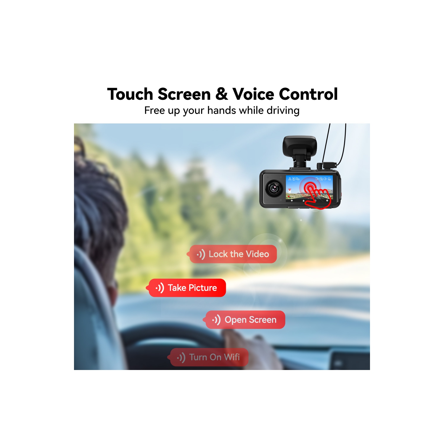 REDTIGER A6 3-Channel Dash Cam Front Inside Rear 4K+1080P WiFi Touch Screen