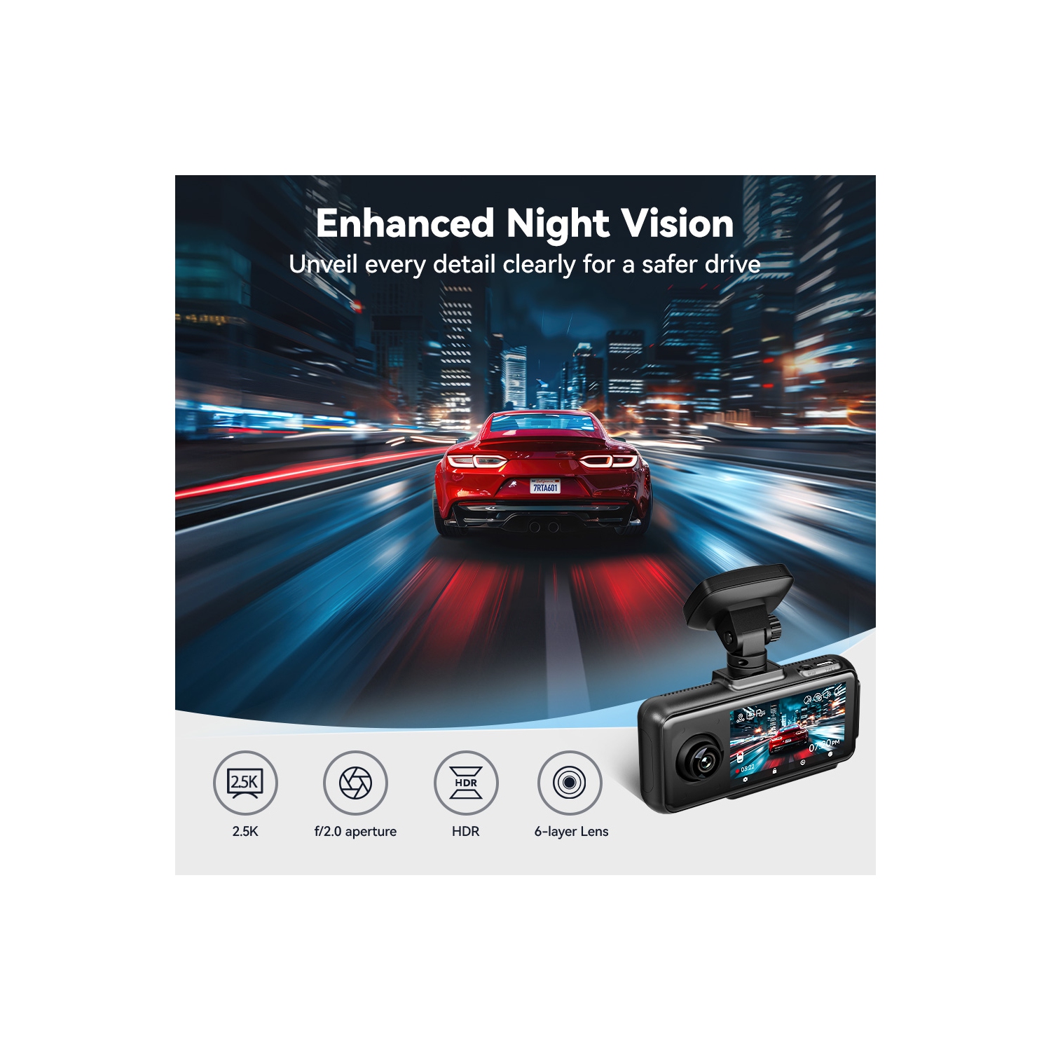 REDTIGER A6 3-Channel Dash Cam Front Inside Rear 4K+1080P WiFi Touch Screen