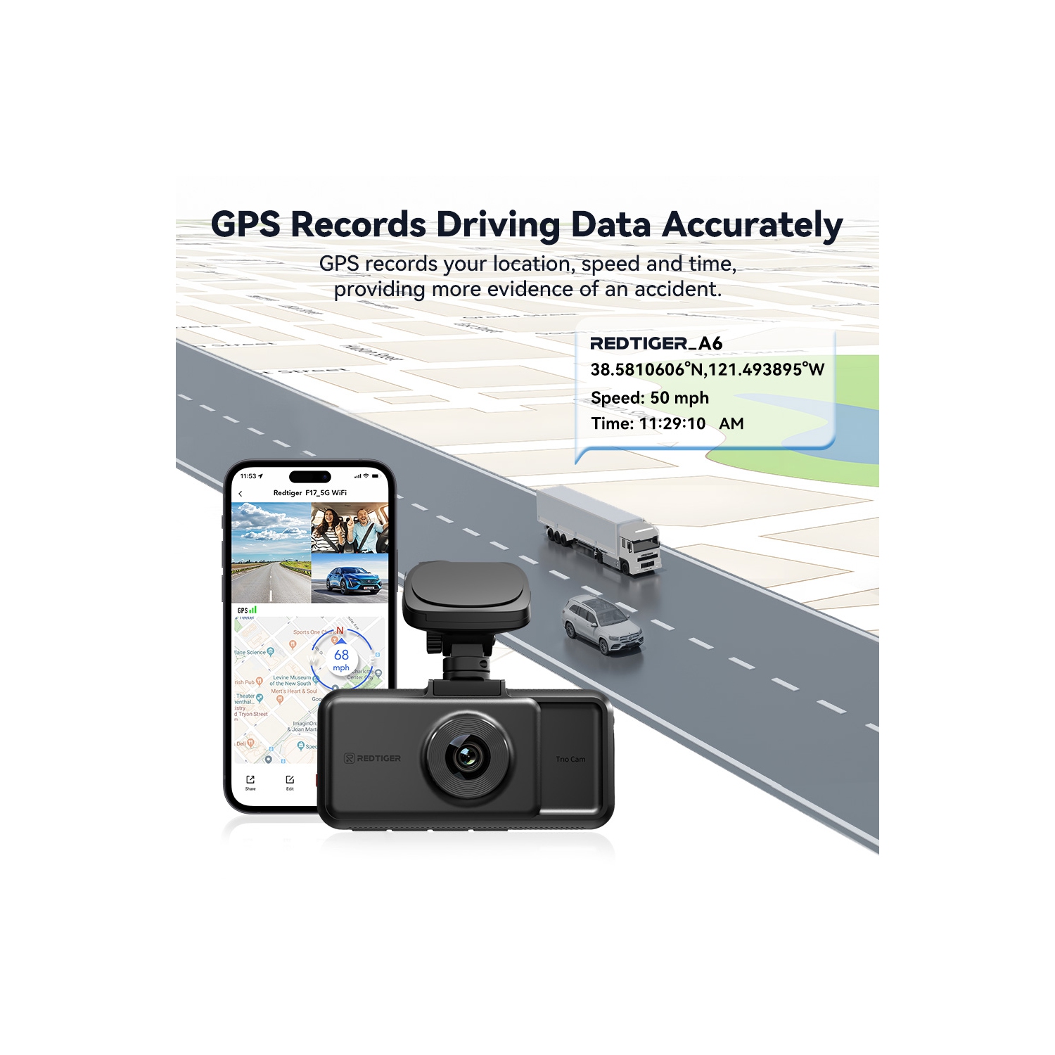 REDTIGER A6 3-Channel Dash Cam Front Inside Rear 4K+1080P WiFi Touch Screen