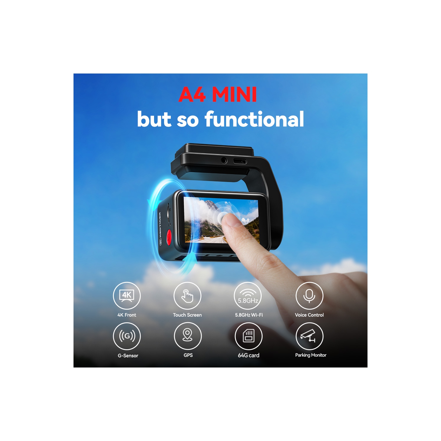 REDTIGER A4 Dash Cam Front and Rear 4K Dash Cam, 5.8GHz WiFi, Touch Screen