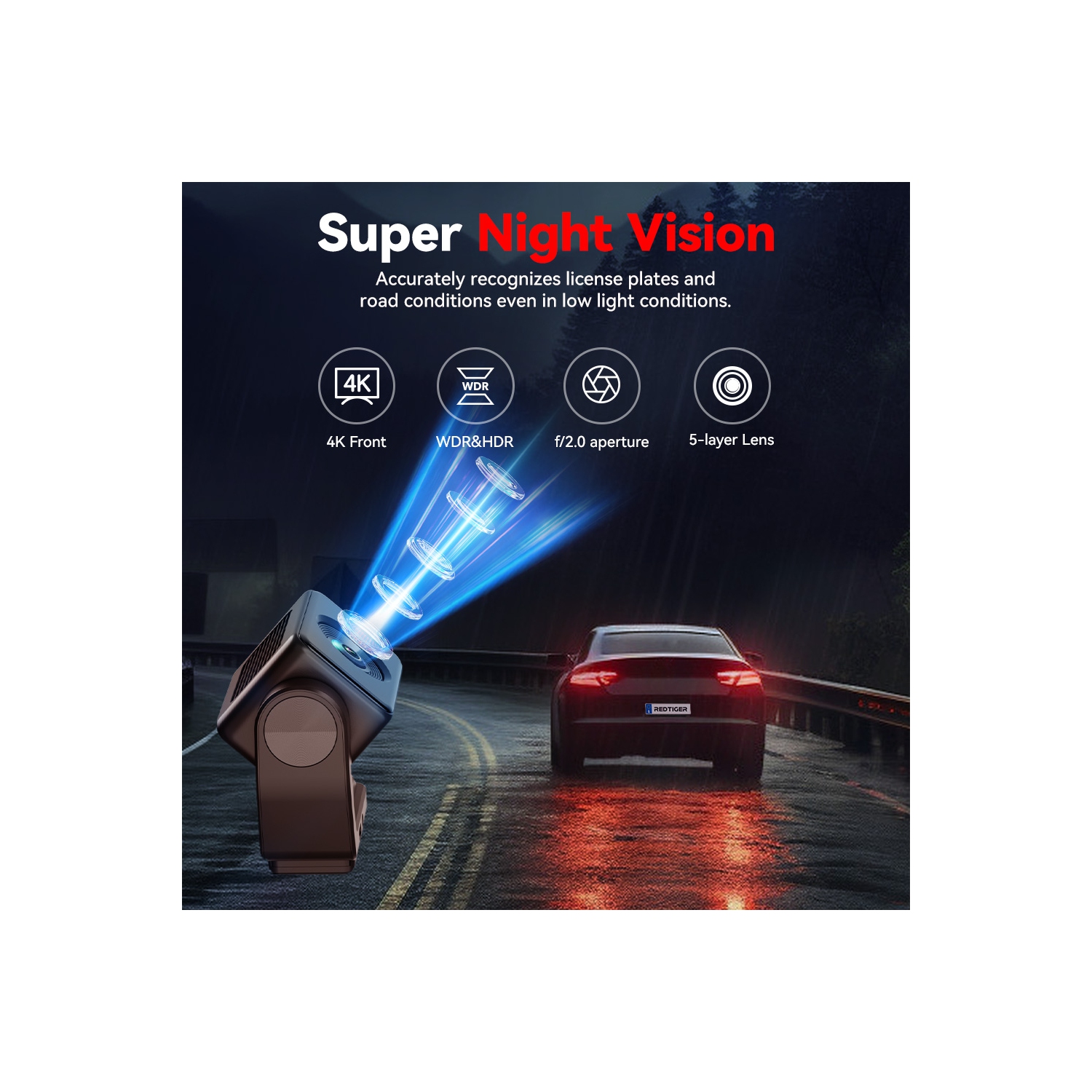 REDTIGER A4 Dash Cam Front and Rear 4K Dash Cam, 5.8GHz WiFi, Touch Screen