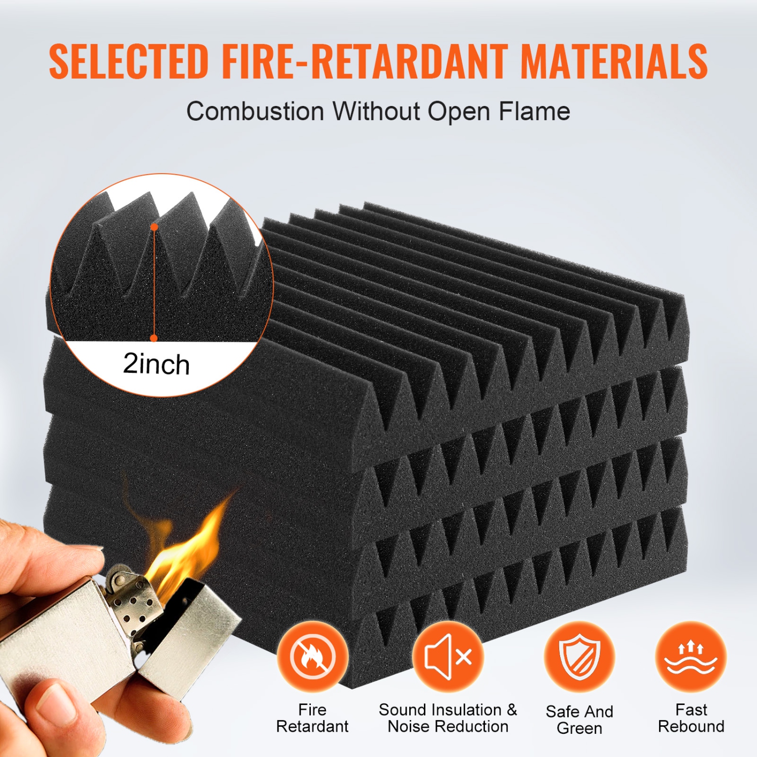 Paquet de 50 panneaux en mousse acoustique VEVOR, 12 x 12 x 2&nbsp;po, insonorisant haute densité, panneaux acoustiques ignifuges, panneaux