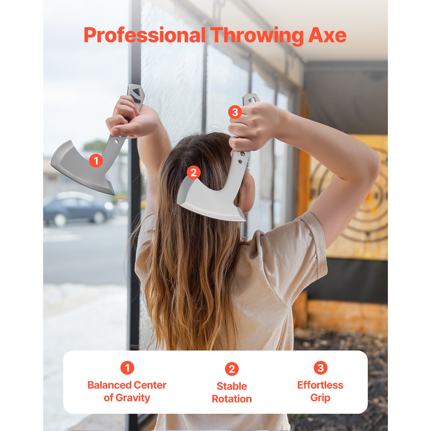 3 axes de lancer VEVOR, poignée avec clé et ouvre-bouteille, acier inoxydable, gaine noire en nylon, pour la compétition récréative