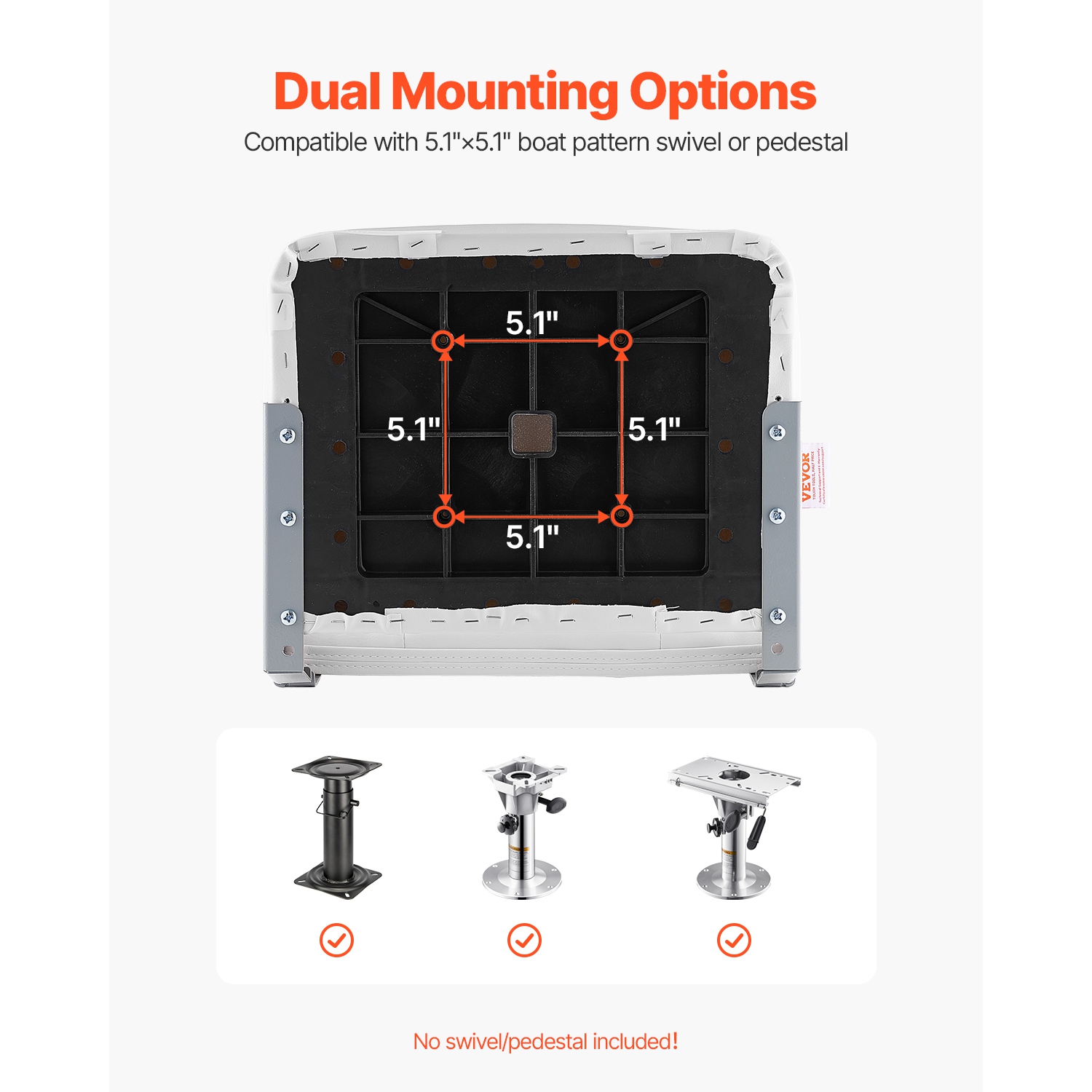 VEVOR Boat Seat, Low Backrest, Folding Fishing Boat Seat with Thickened Sponge Cushion & Waterproof PVC Leather, Aluminum Alloy Hinges, Flip Up Boat