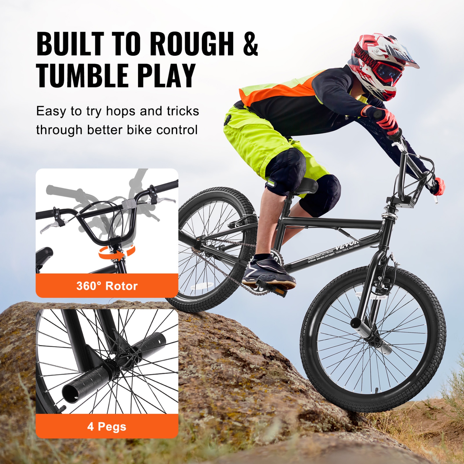VEVOR 20-Inch BMX Bike, Wheel Freestyle Bike, BMX Race Bike with 360° Rotor and 4 Pegs, Beginner-Level BMX to Advanced Riders, BMX Bicycles for Men