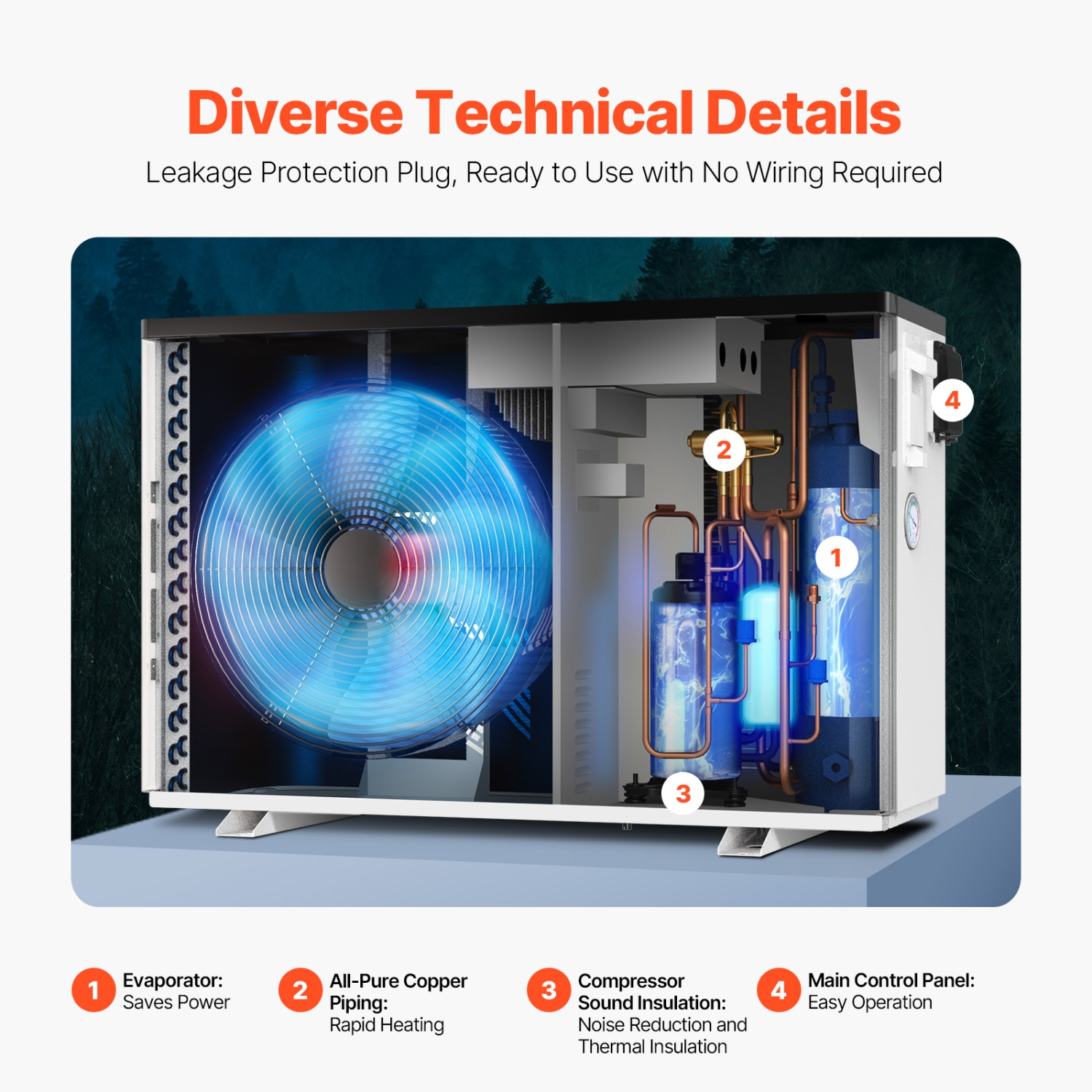 VEVOR 22250 BTU Electric Pool Heat Pump, Heaters for 3171-6605GAL in/above-Ground Pools, Low Noise, Efficient Heating/Cooling, Energy-Saving Pool