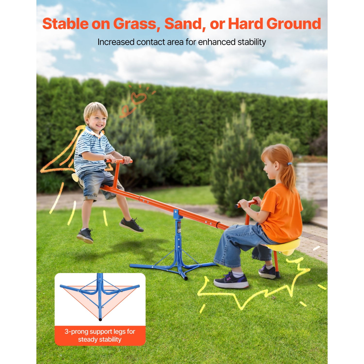 VEVOR 100 lbs Load Kids Seesaw,Sit and Spin Teeter Totter with 3-prong Support Legs, Kids Outdoor Playground Equipment, Swiveling 360 Degrees