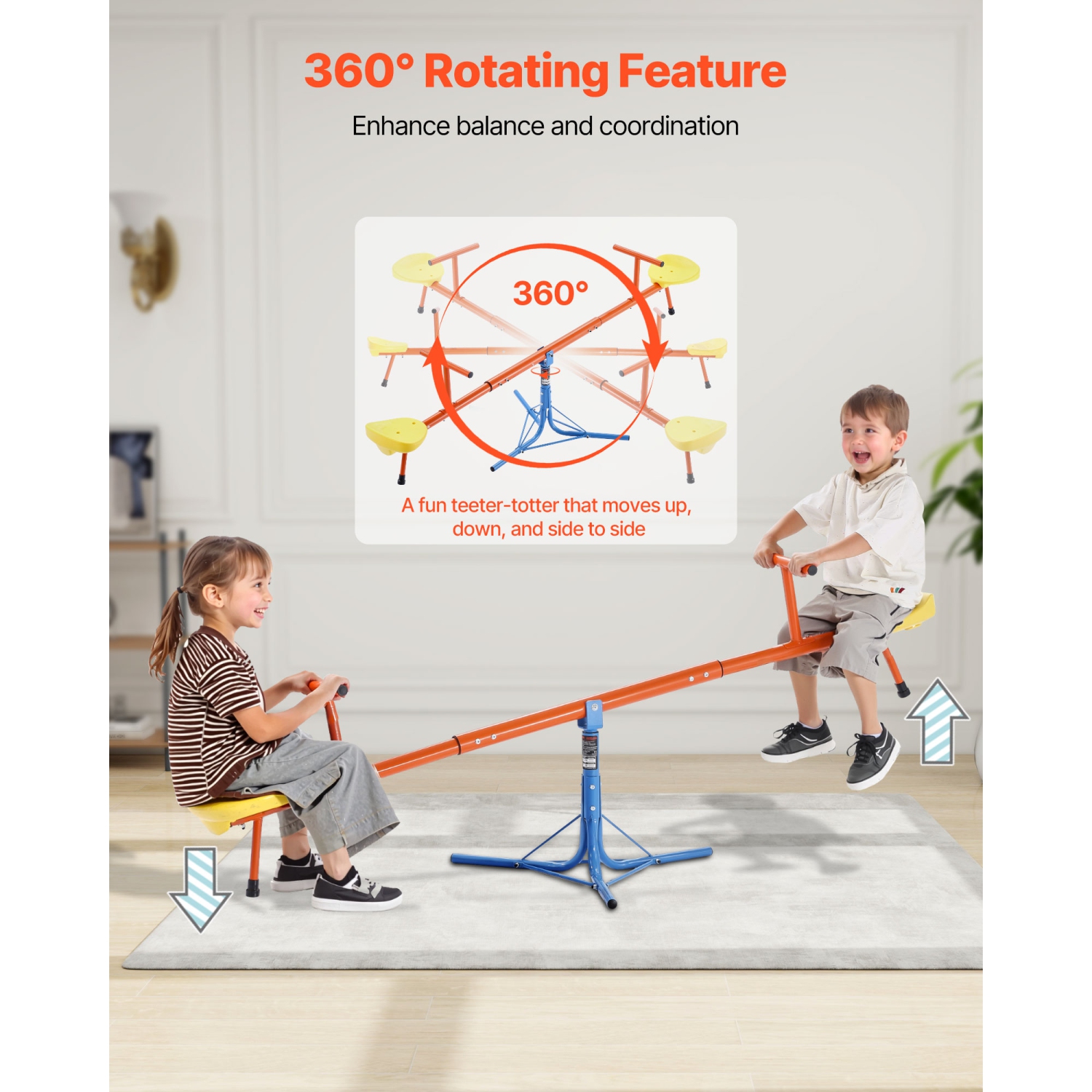 VEVOR 100 lbs Load Kids Seesaw,Sit and Spin Teeter Totter with 3-prong Support Legs, Kids Outdoor Playground Equipment, Swiveling 360 Degrees
