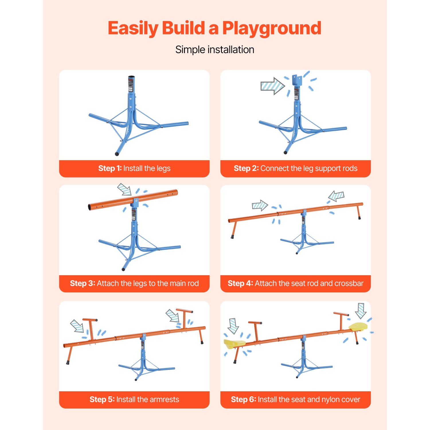 VEVOR 100 lbs Load Kids Seesaw,Sit and Spin Teeter Totter with 3-prong Support Legs, Kids Outdoor Playground Equipment, Swiveling 360 Degrees