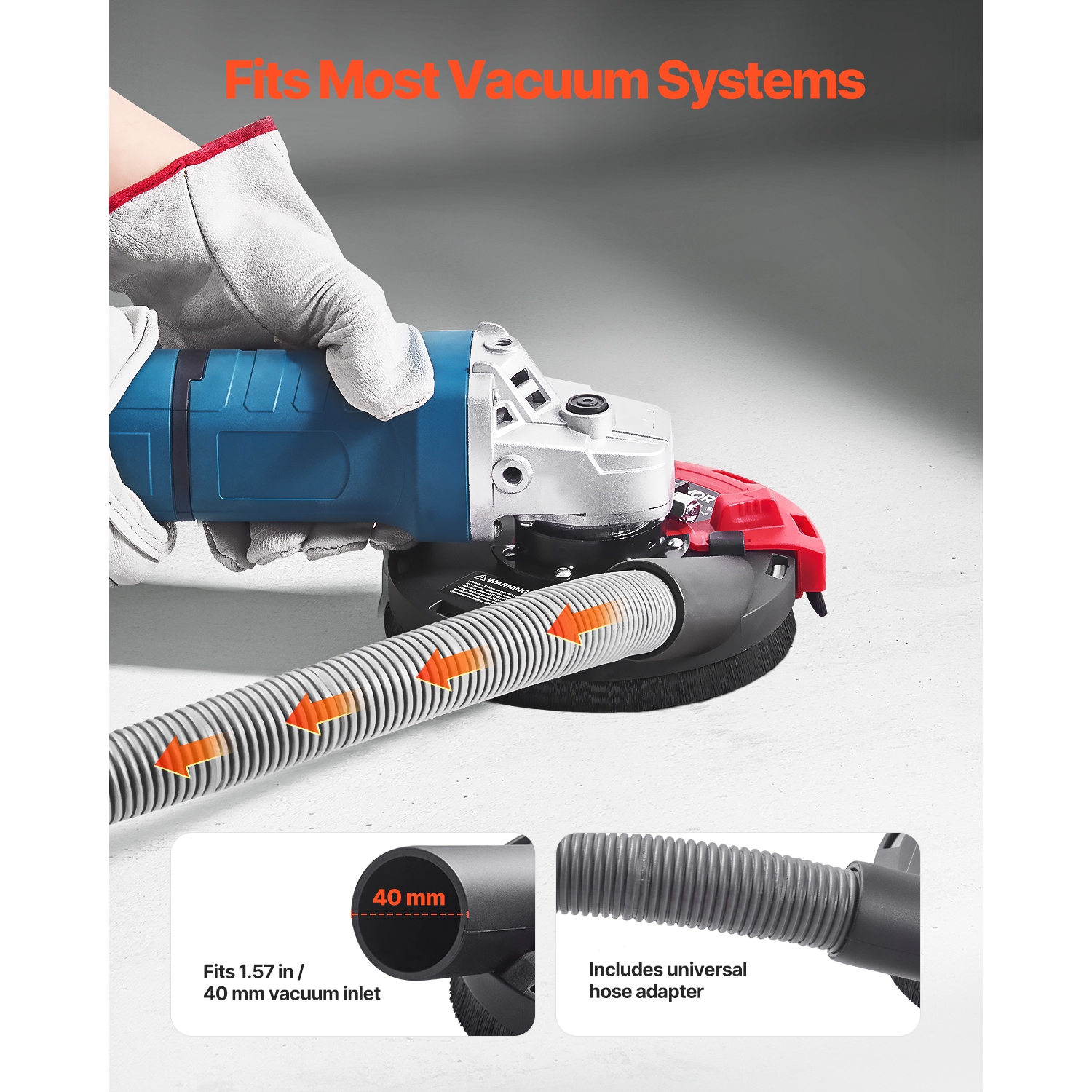 VEVOR 4-5 in Grinding Dust Shroud for Angle Grinder, Surface Grinder Dust Shroud with 6 Clamping Washers & 5 in Diamond Grinding Cup Wheel, Connect