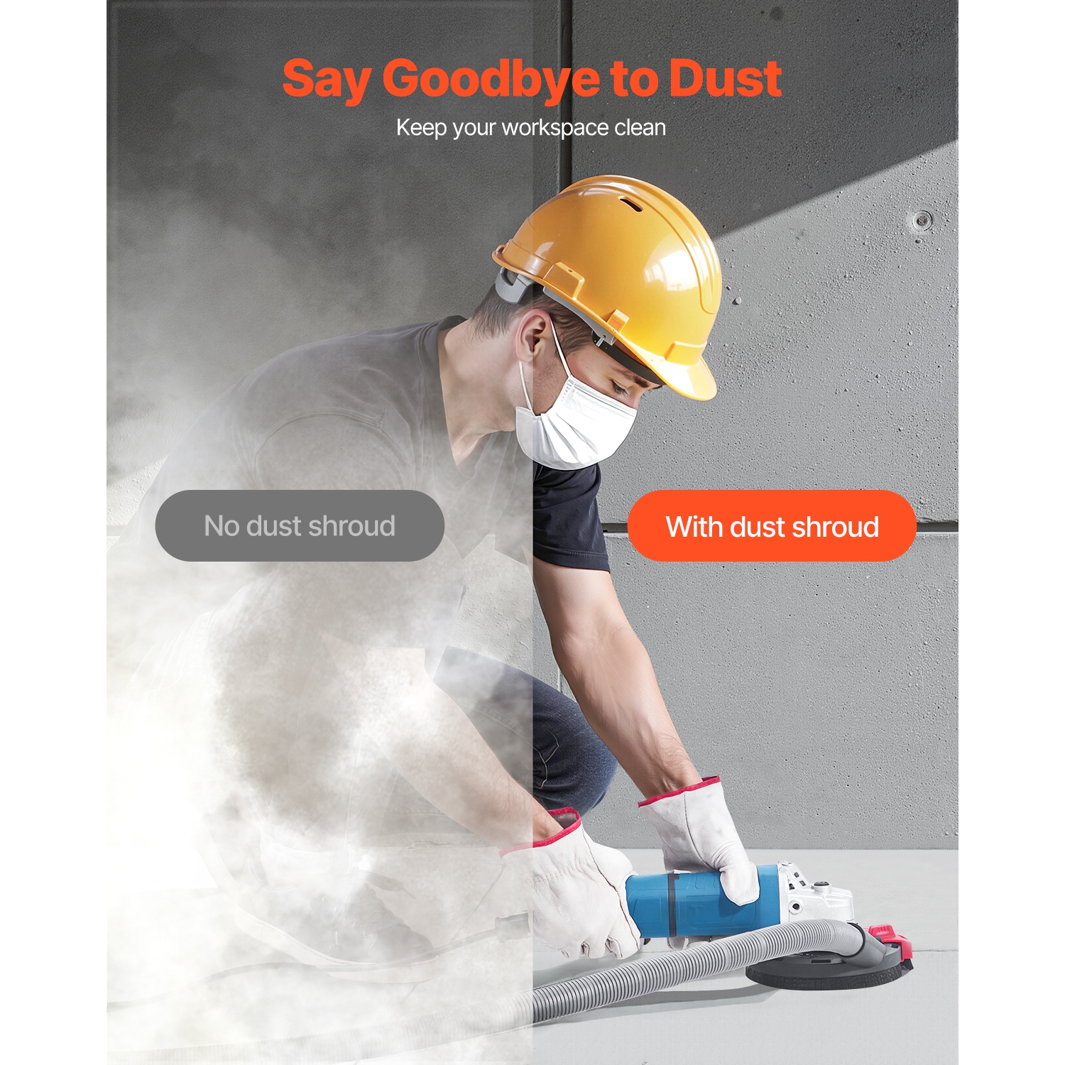 VEVOR 4-5 in Grinding Dust Shroud for Angle Grinder, Surface Grinder Dust Shroud with 6 Clamping Washers & 5 in Diamond Grinding Cup Wheel, Connect