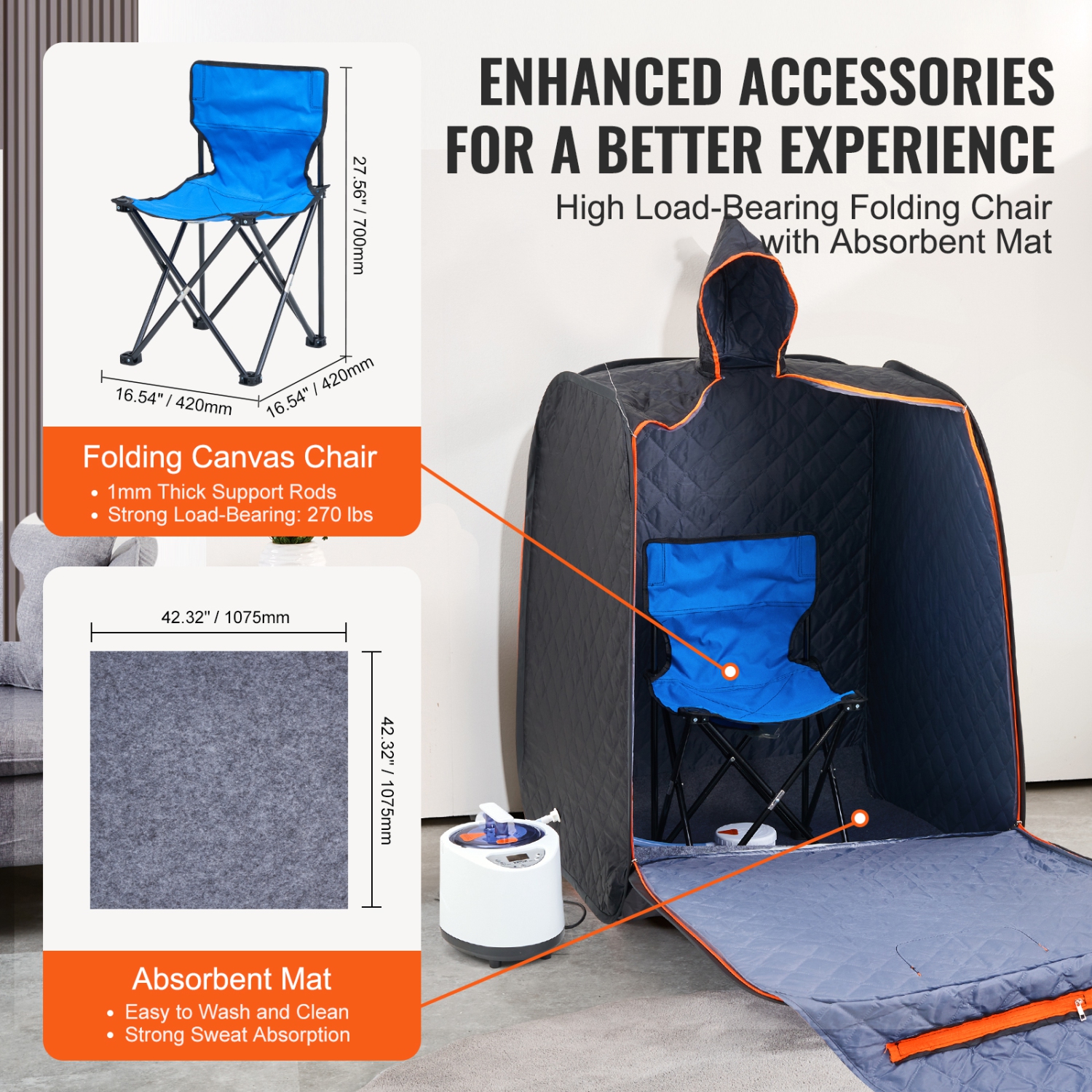 Tente de sauna à vapeur portative VEVOR avec générateur de vapeur de 1200 W, chaise et sac de rangement, couverture thérapeutique pour sauna Home