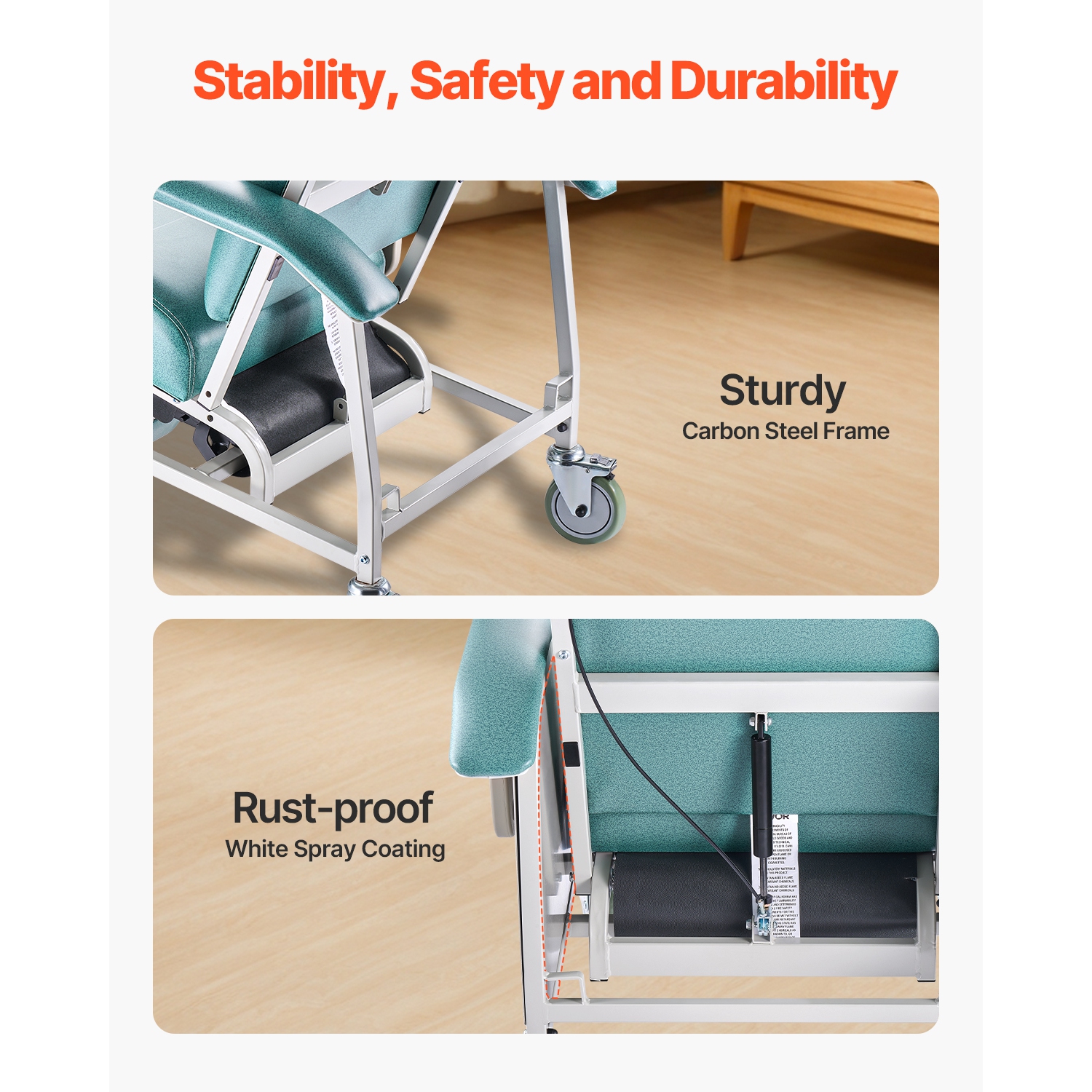 VEVOR 4-Position Geri Chair Recliner, Reclining Geri Chair, Trendelenburg Medical Recliner Chair with 4 Wheels, Soft Padded Seat & 2 Trays for