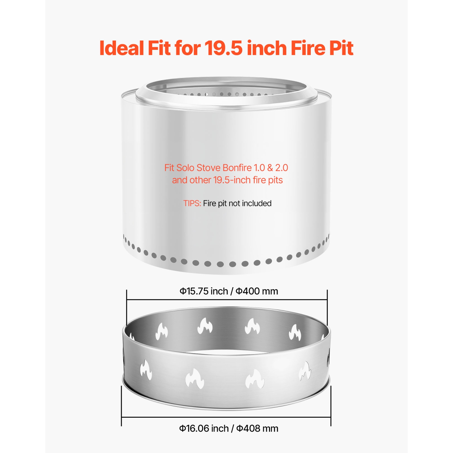 VEVOR 19.5 Inch Fire Pit Stand for Solo Stove Bonfire, Smokeless Fire Pit Ring,Stainless Steel Fireplace Stove Ranger Support Frame Accessory,