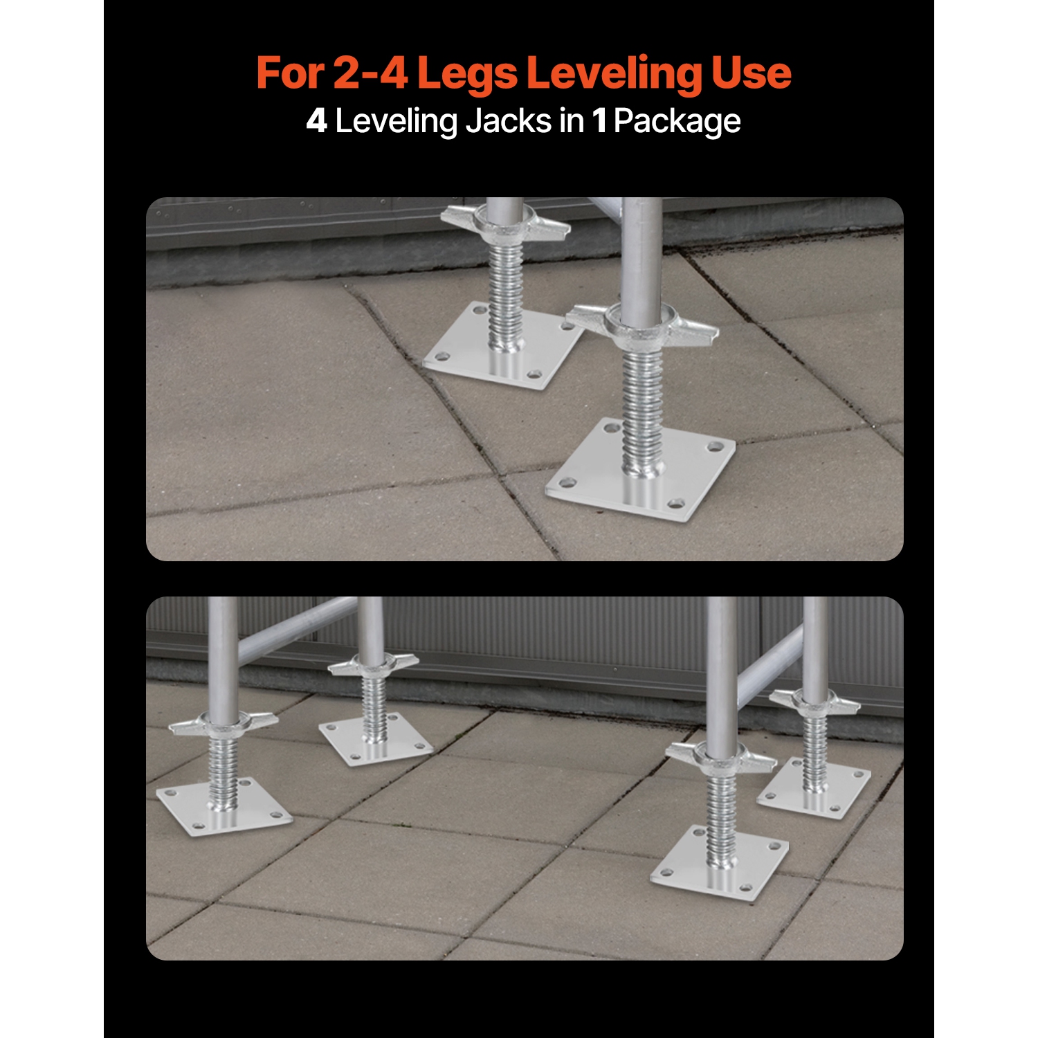 VEVOR 4-Pack Adjustable Leveling Jacks, 18.2 In Height & 3307lbs/1500kg Load Capacity Scaffold Jacks Feet, Solid Carbon Steel for Baker-Style