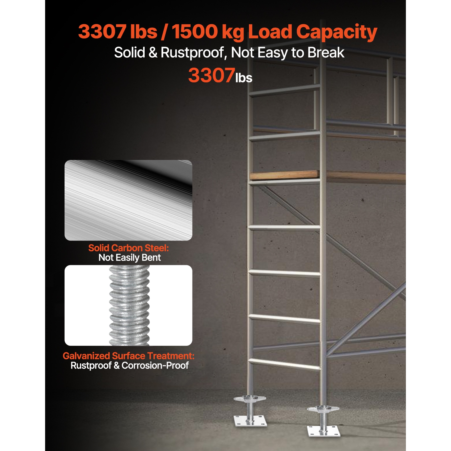 VEVOR 4-Pack Adjustable Leveling Jacks, 18.2 In Height & 3307lbs/1500kg Load Capacity Scaffold Jacks Feet, Solid Carbon Steel for Baker-Style