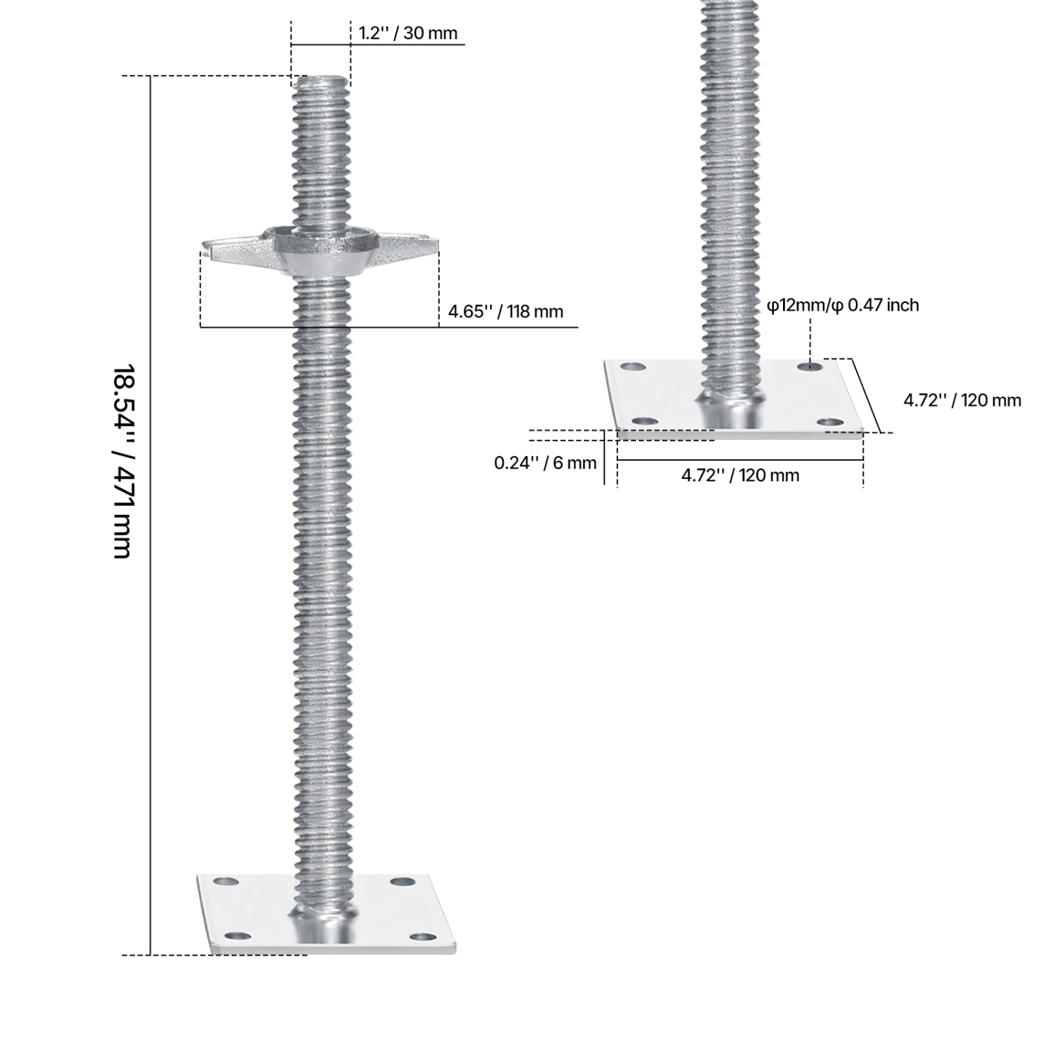VEVOR 4-Pack Adjustable Leveling Jacks, 18.2 In Height & 3307lbs/1500kg Load Capacity Scaffold Jacks Feet, Solid Carbon Steel for Baker-Style