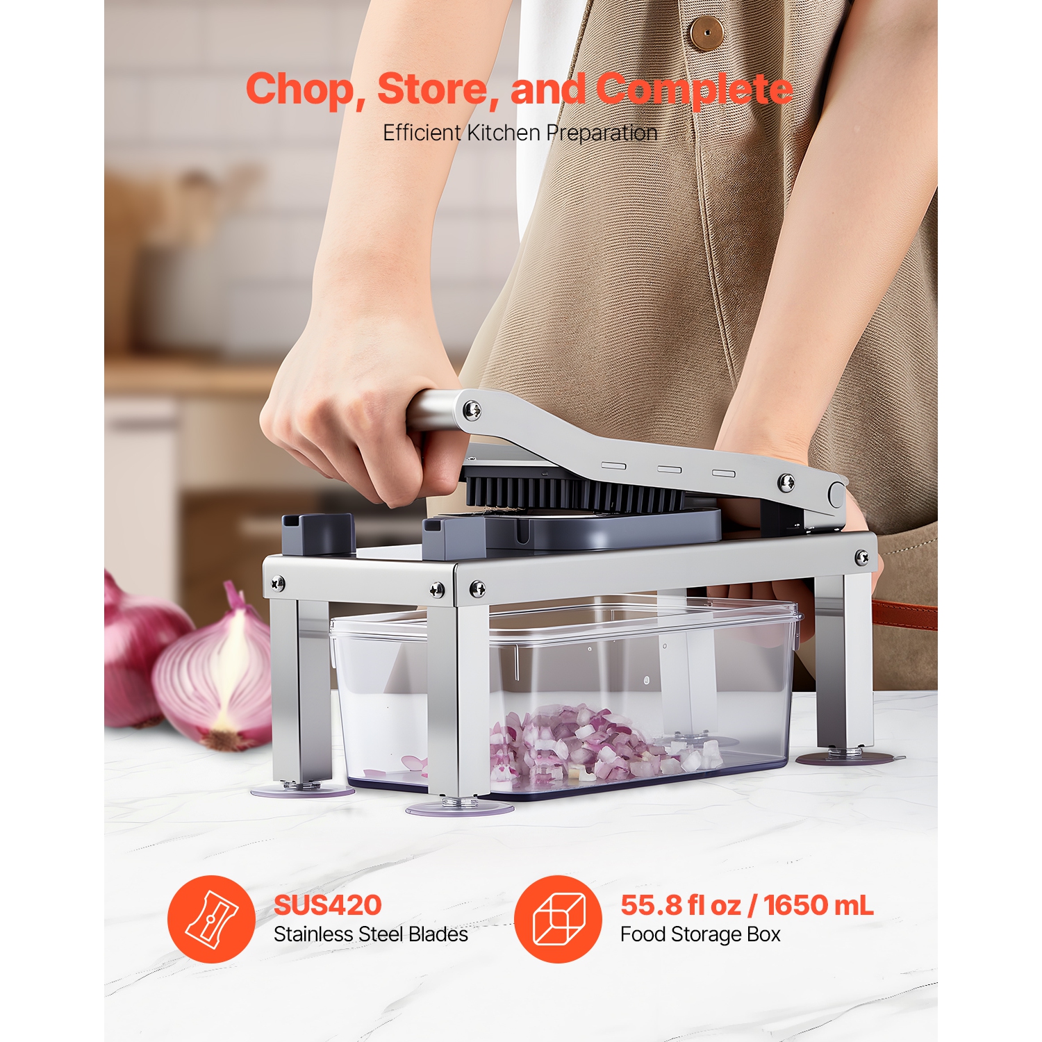 VEVOR Vegetable Chopper Mandoline Slicer, All-in-1 Food Cutter w/9 Stainless Steel Blades, Cheese Grater Onion Potato Dicer w/Container,Salad