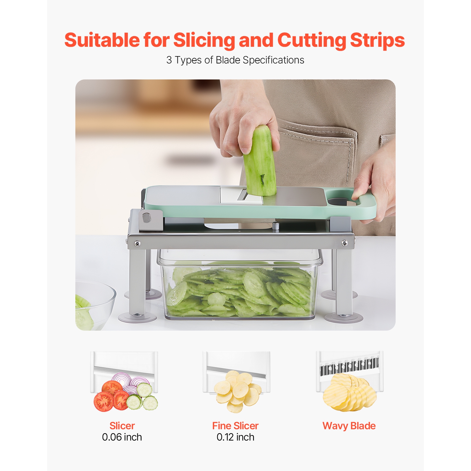 VEVOR Vegetable Chopper Mandoline Slicer, All-in-1 Food Cutter w/9 Stainless Steel Blades, Cheese Grater Onion Potato Dicer w/Container,Salad