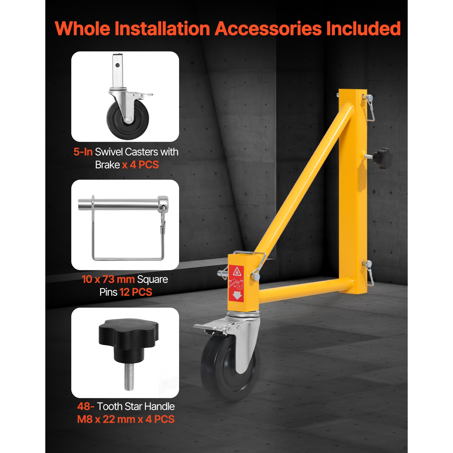 VEVOR 4-Pack Scaffold Outriggers, 1000 lbs Load Capacity Baker-Style Accessory with Swivel Casters, Carbon Steel Scaffold Wheel System with Rust