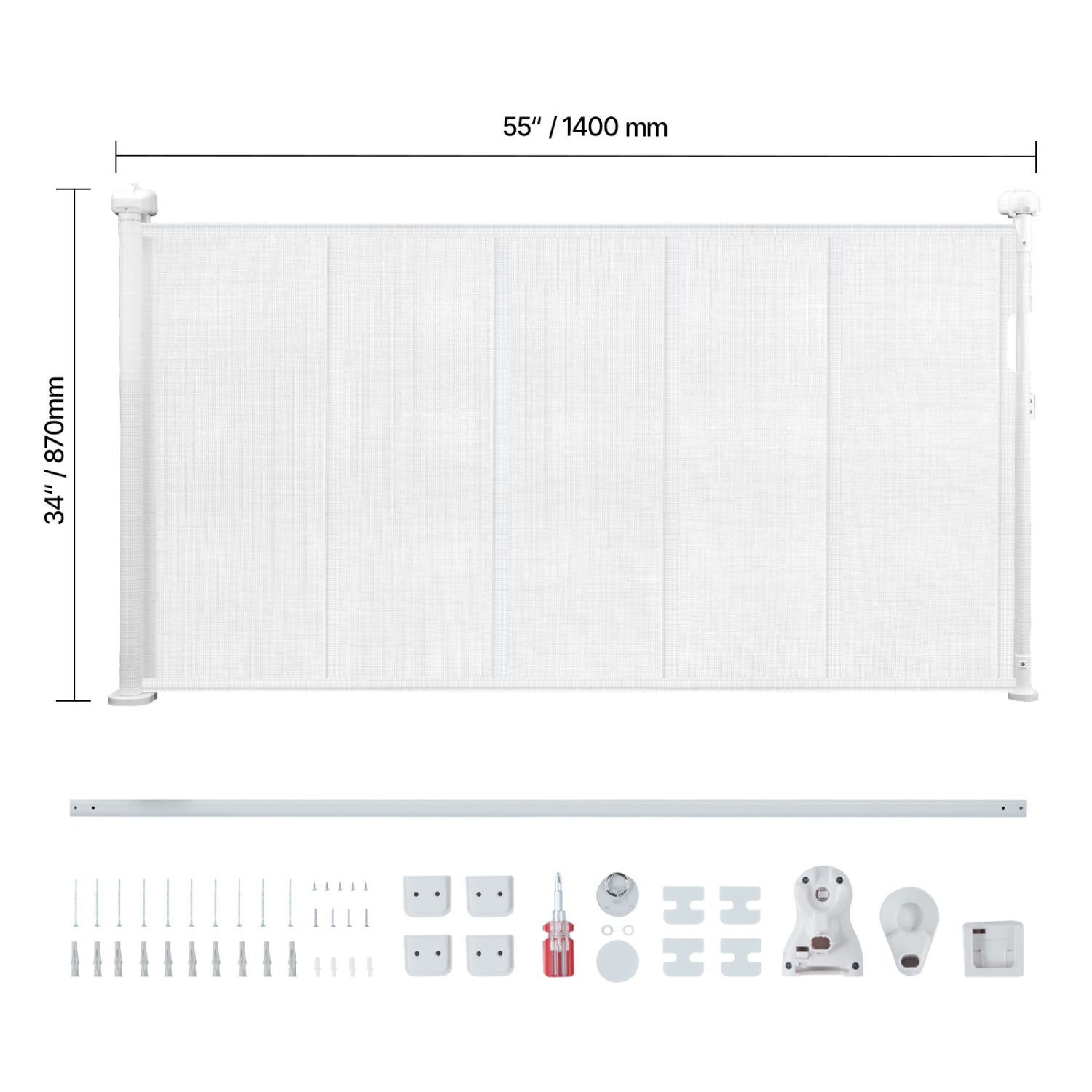 VEVOR 34 inch Tall Retractable Baby Gate, Extends up to 55 inch Wide, for Kids or Pets, Mesh Material, Easy to Install for Indoor Stairs, Doorways,